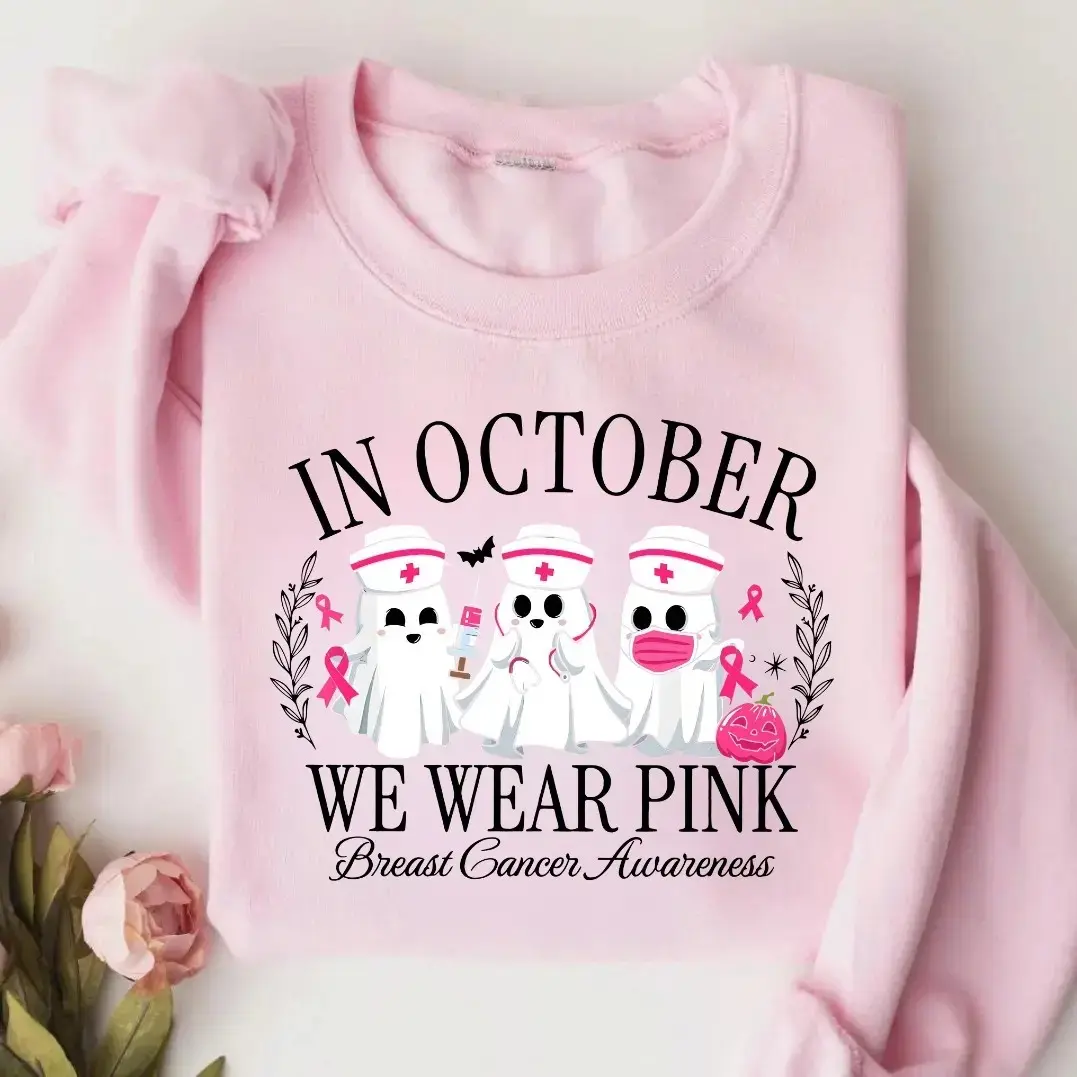 Gildan Spooky Nurse Sweatshirt, Cancer Awareness Crewneck, Halloween Nursing Crew Sweater Gift