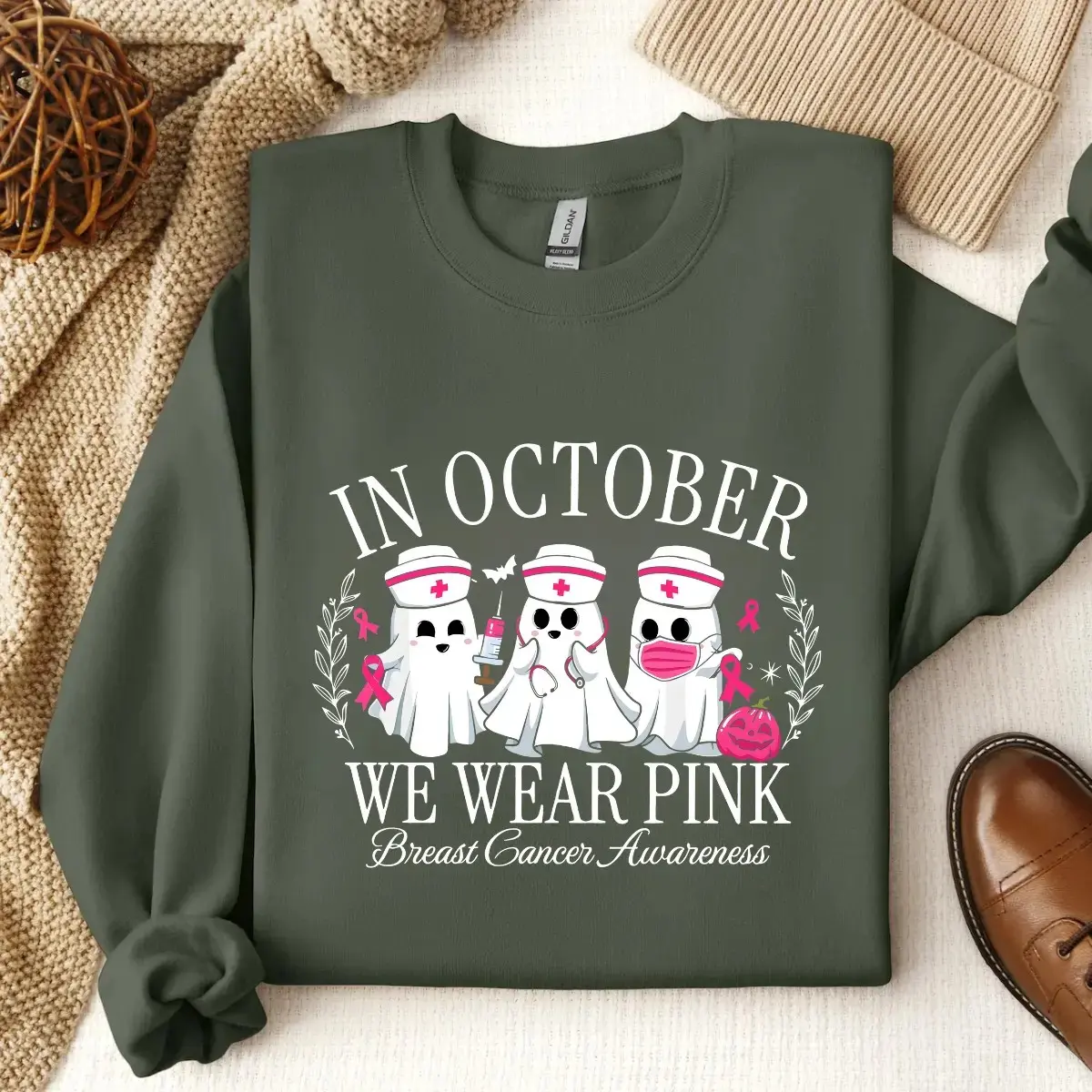 Gildan Spooky Nurse Sweatshirt, Cancer Awareness Crewneck, Halloween Nursing Crew Sweater Gift - photo 4
