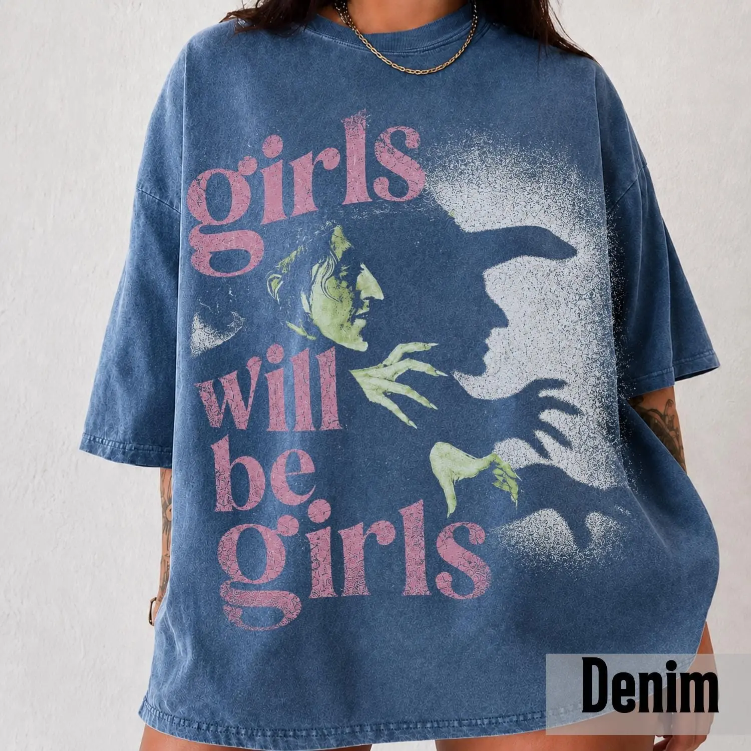 Girls Will Be Girls Shirt, Witchy Feminist Goth Graphic Tee, Pink Witch Grunge Vintage Summerween Top for Women - photo 5