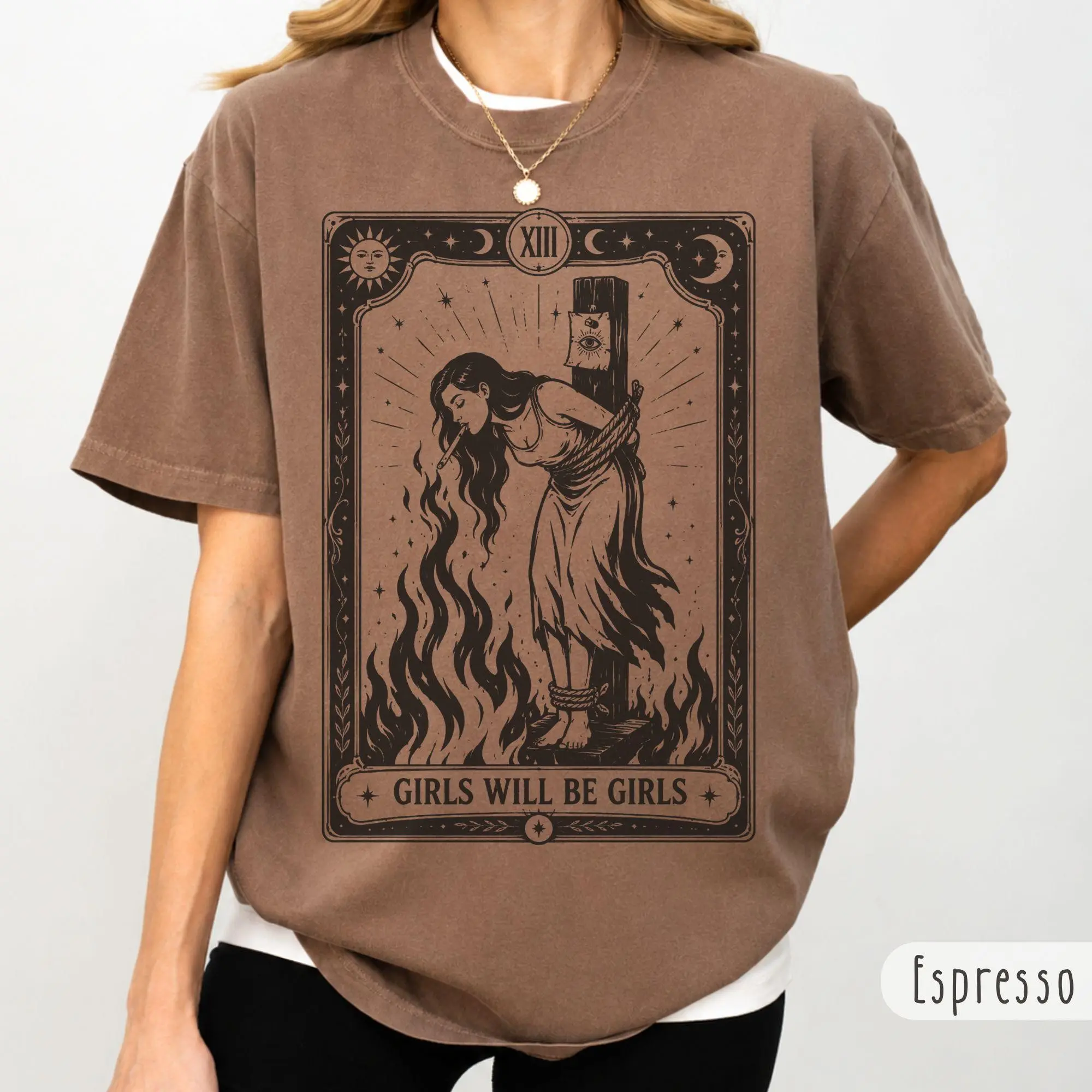Girls Will Be Girls Witch Comfort Colors Shirt, Burn Witches Women's Rights Tee, Cigarette Feminist Halloween Gift - photo 1