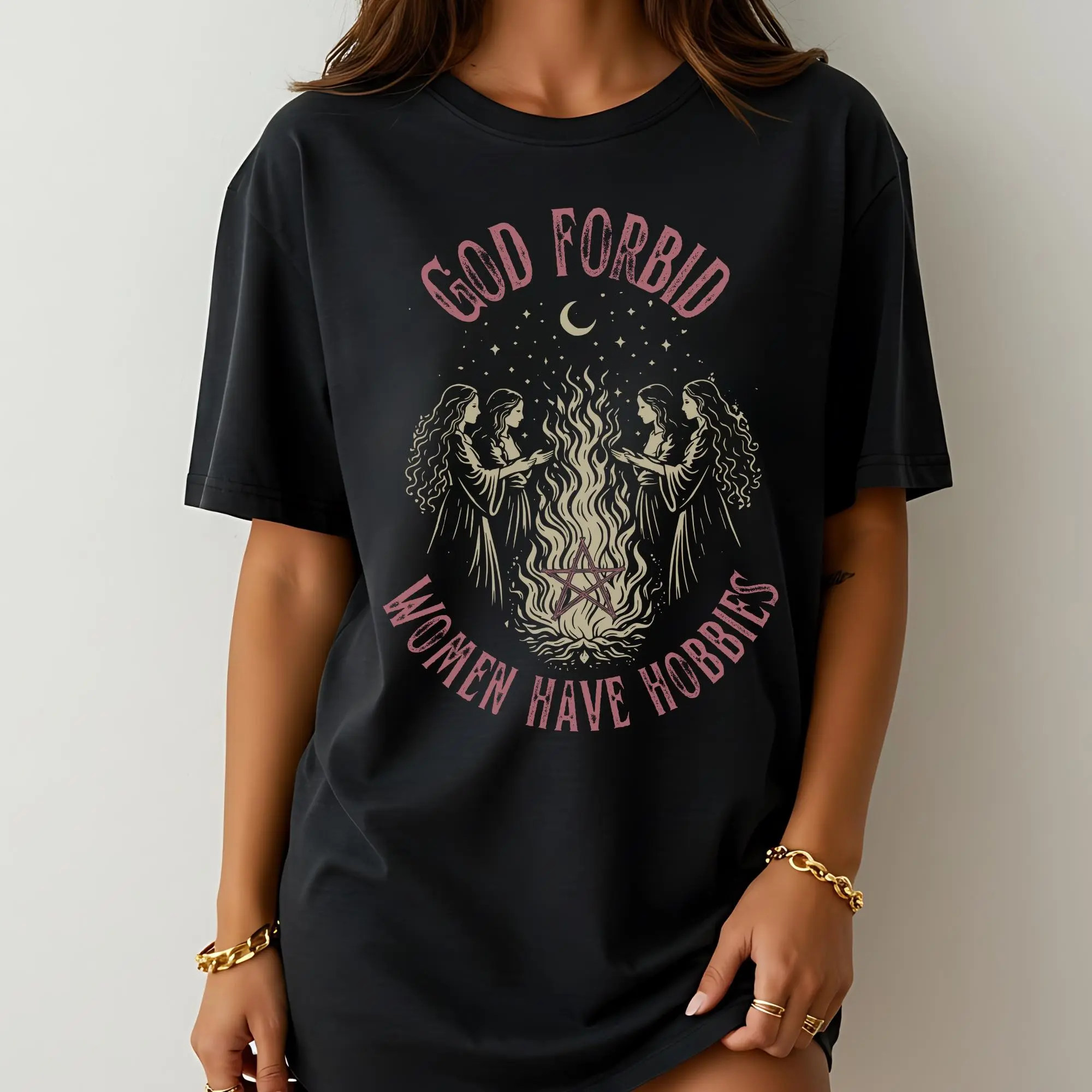 God Forbid Women Have Hobbies Shirt, Funny Witchy Feminist Sarcastic Coven Tee, Gothic Halloween Gift - photo 3