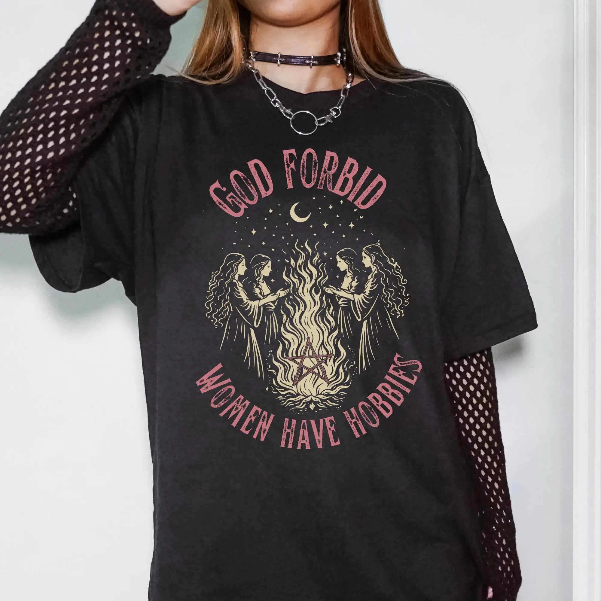 God Forbid Women Have Hobbies Shirt, Funny Witchy Feminist Sarcastic Coven Tee, Gothic Halloween Gift - photo 4