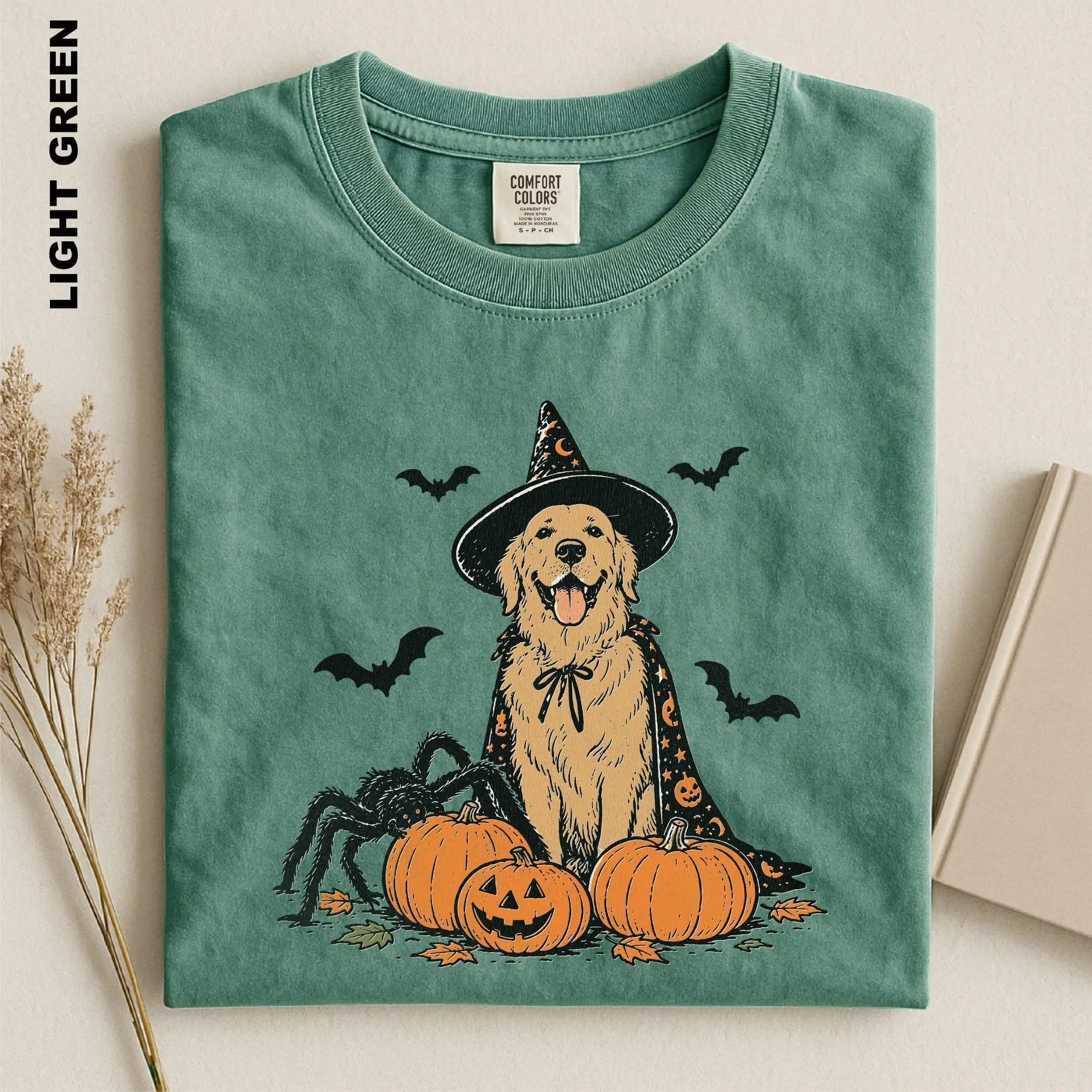 Comfort Colors Golden Retriever Halloween Shirt, Witch Dog Pumpkin Tee, Spooky Dog Mom Gift for Women