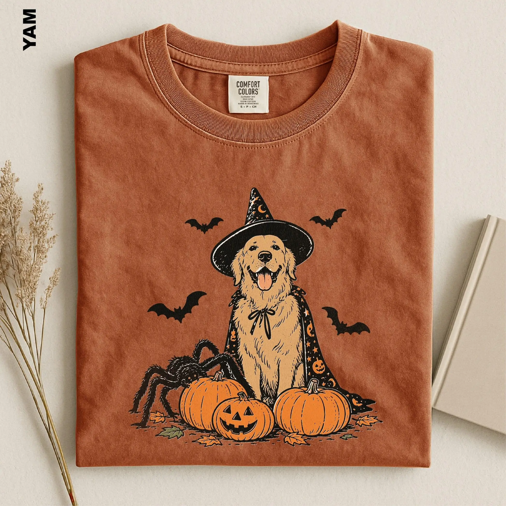 Comfort Colors Golden Retriever Halloween Shirt, Witch Dog Pumpkin Tee, Spooky Dog Mom Gift for Women - photo 4