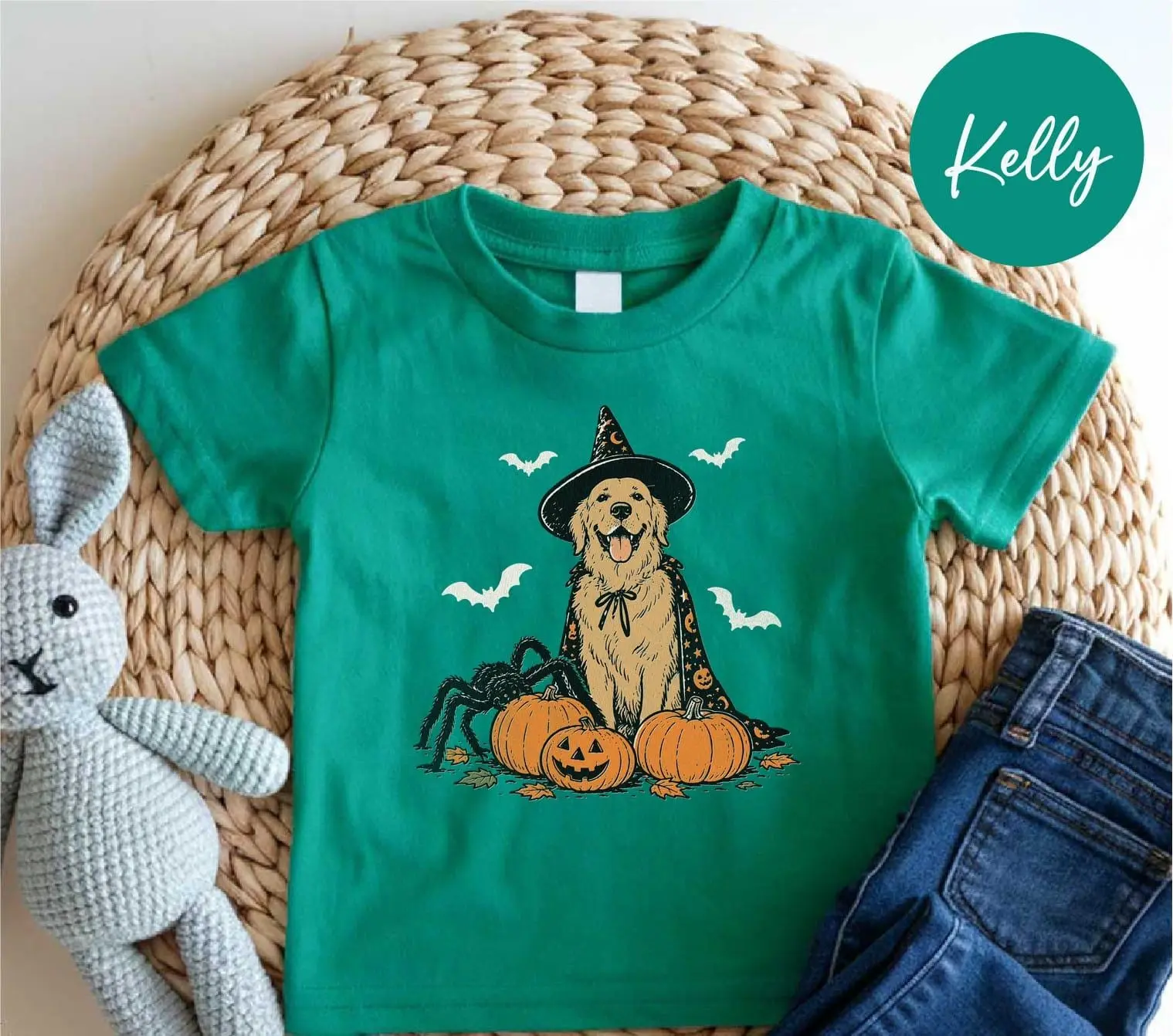 Comfort Colors Golden Retriever Halloween Shirt, Witch Dog Pumpkin Tee, Spooky Dog Mom Gift for Women - photo 5