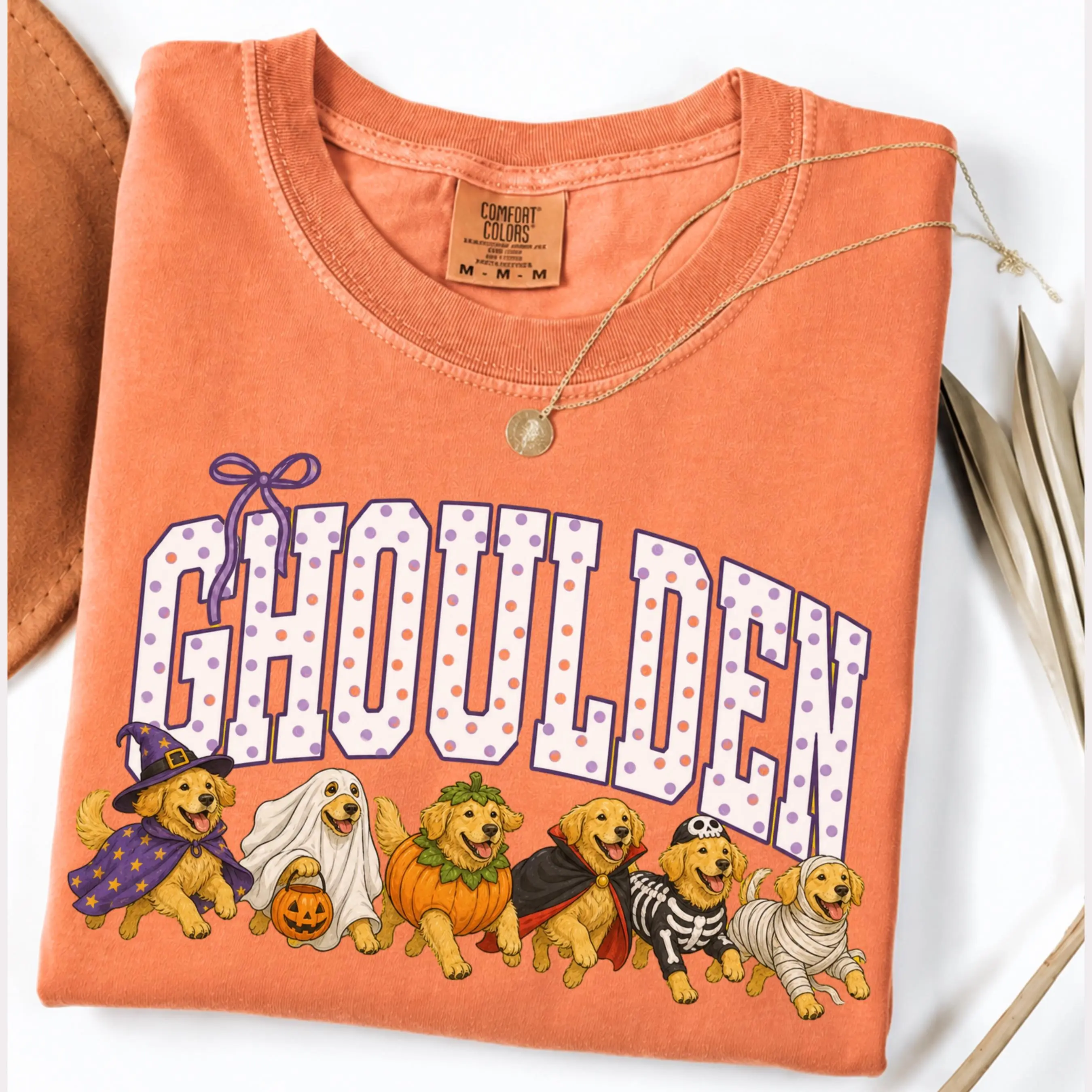 Comfort Colors Golden Retriever Halloween Shirt, Funny Dog Mom Spooky Season Fall Tee - photo 2