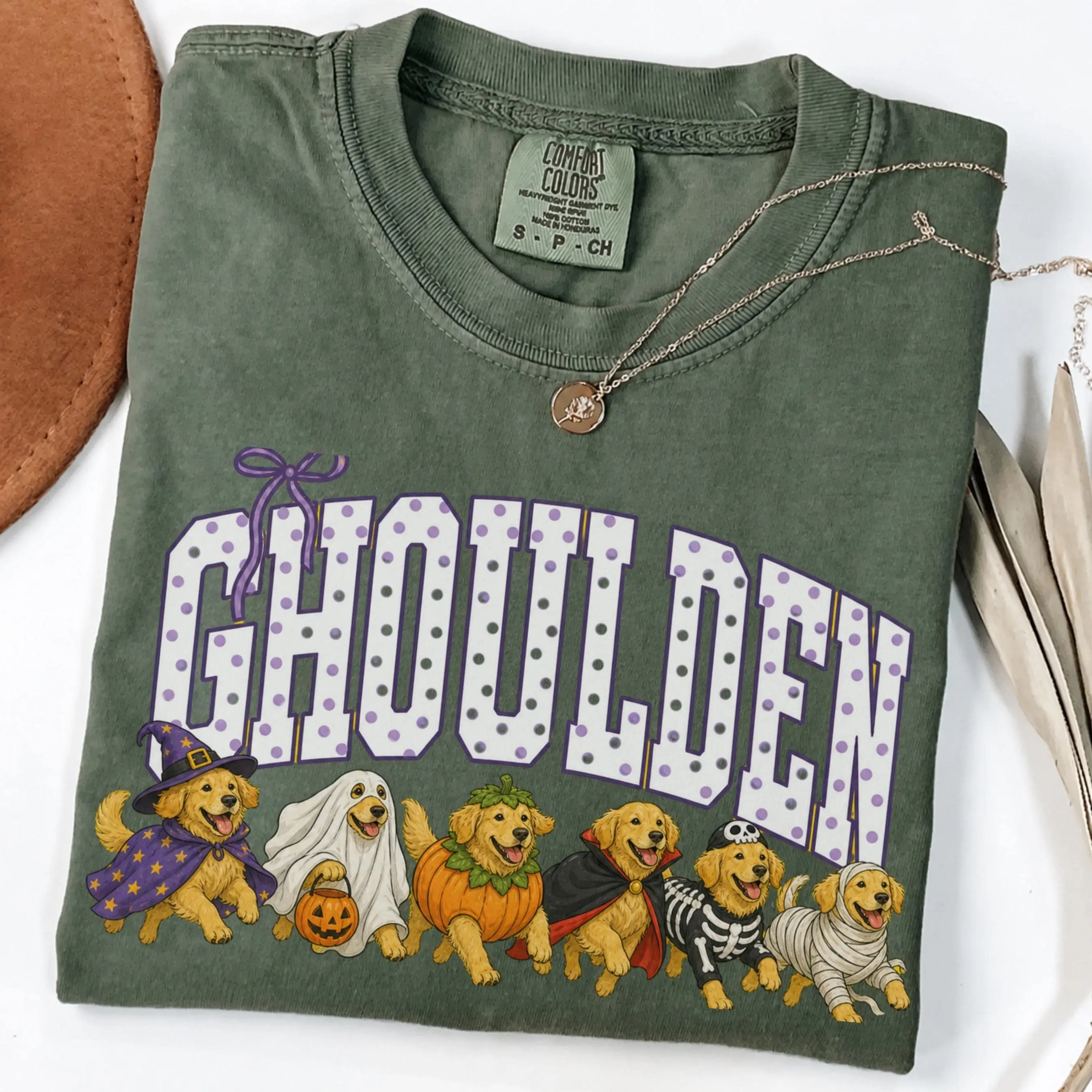 Comfort Colors Golden Retriever Halloween Shirt, Funny Dog Mom Spooky Season Fall Tee - photo 4