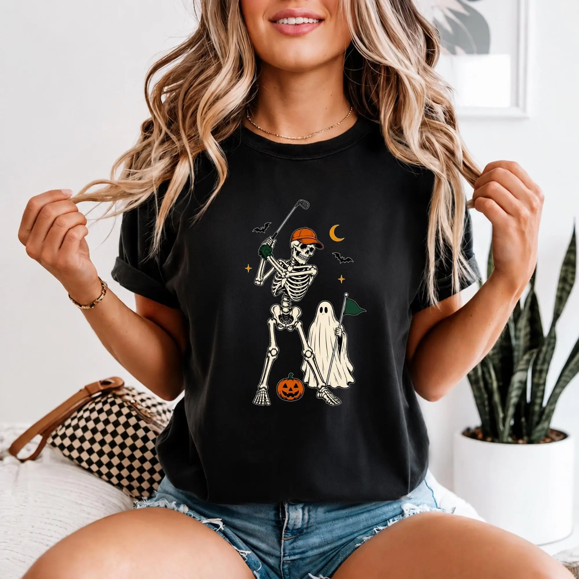 Comfort Colors Skeleton Golfer Halloween Sweatshirt, Funny Ghost Golf Crewneck, Spooky Season Gift - photo 3