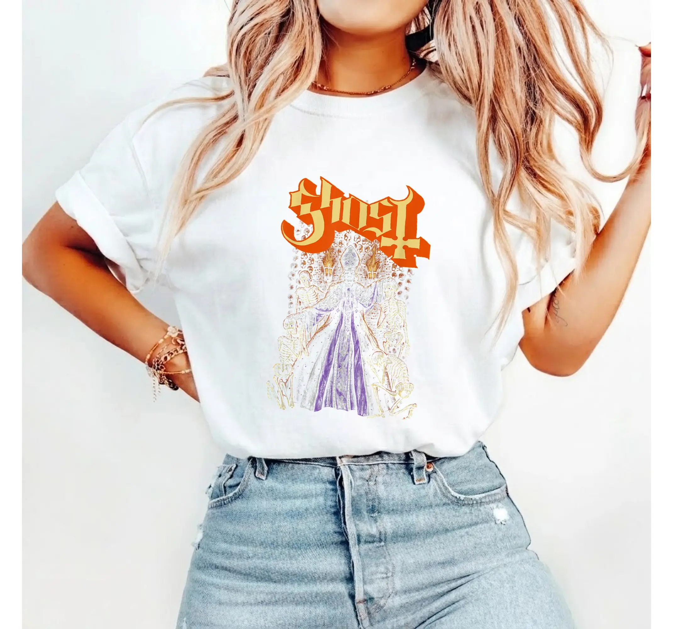 Gothic Ghost V Blessing Graphic Tee, Spooky Alt Clothing Unisex Halloween Shirt