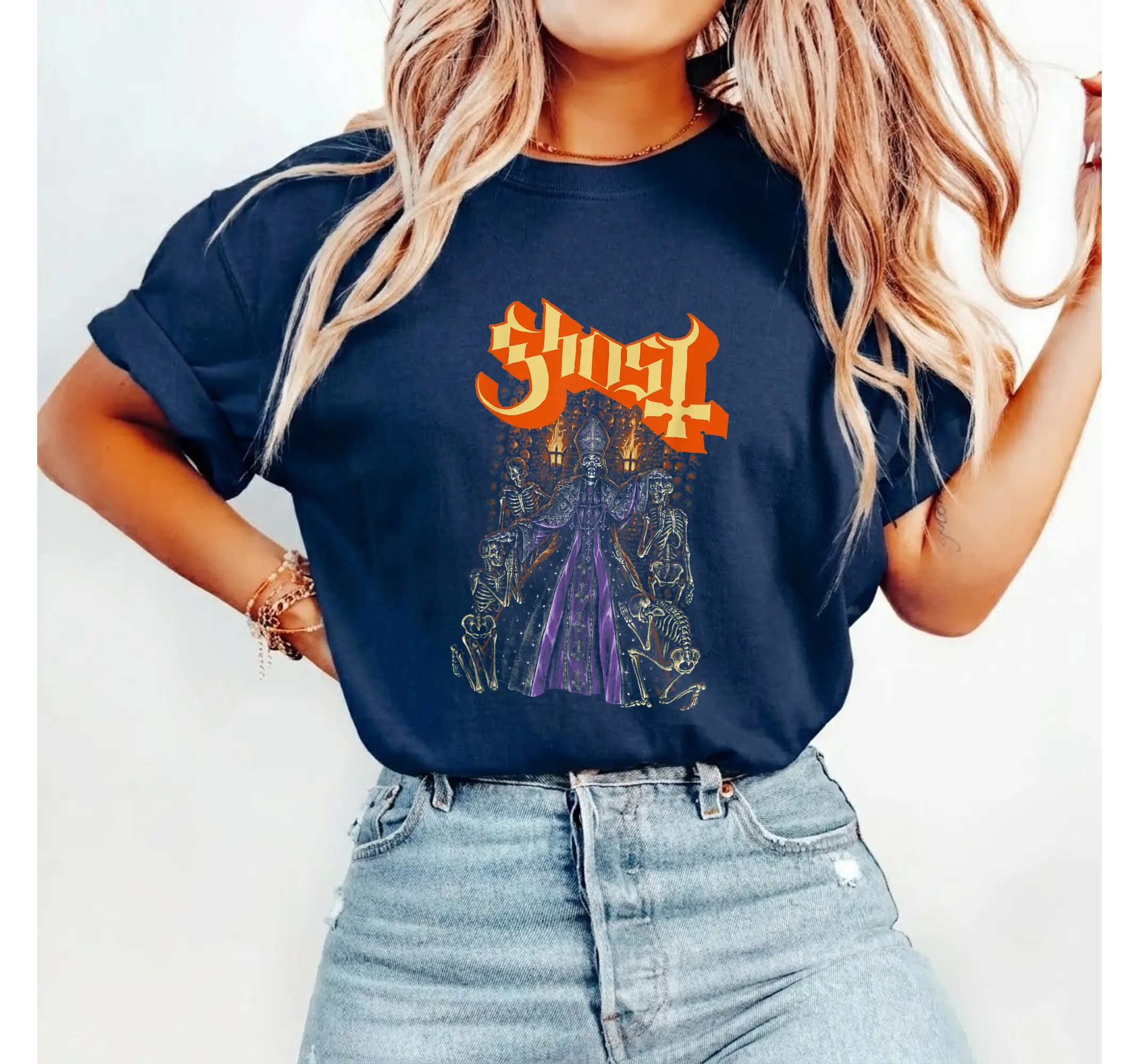 Gothic Ghost V Blessing Graphic Tee, Spooky Alt Clothing Unisex Halloween Shirt - photo 3