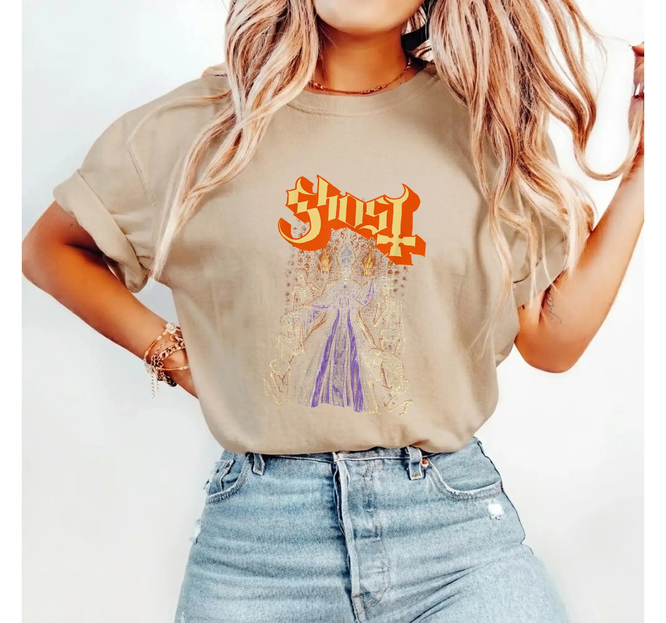 Gothic Ghost V Blessing Graphic Tee, Spooky Alt Clothing Unisex Halloween Shirt - photo 4