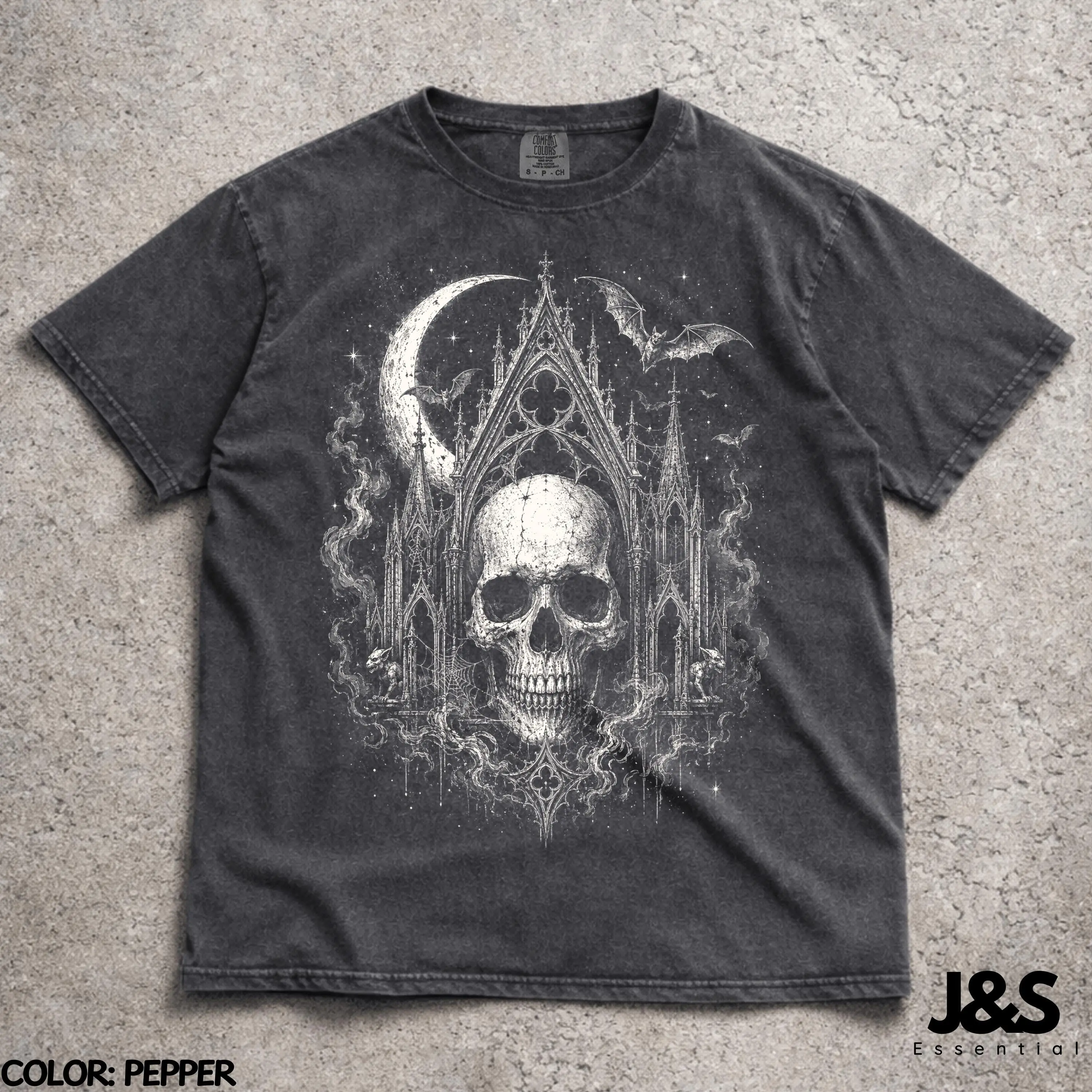 Gothic Skull Cathedral Shirt, Dark Academia Goth Tee, Haunted Church Horror Aesthetic Halloween Graphic Top