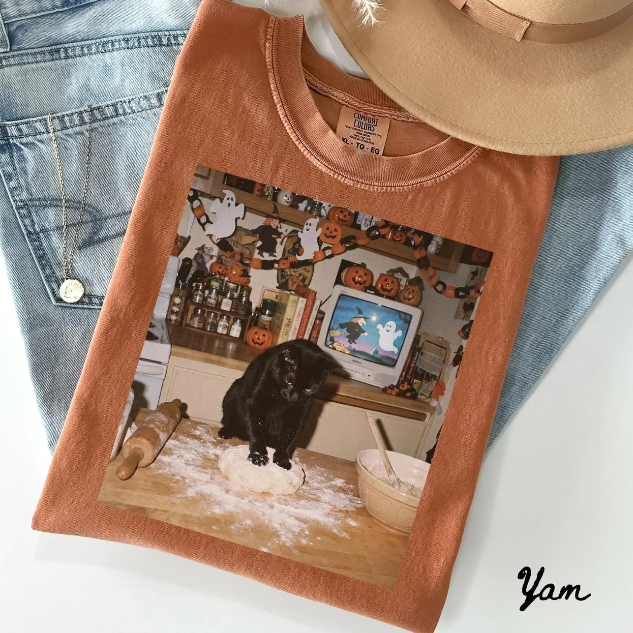 Comfort Colors Halloween Black Cat Shirt, Pumpkin Cat Mom Tee, Funny Ghost Mama Graphic Top, Trendy Pet Lover Gift - photo 2