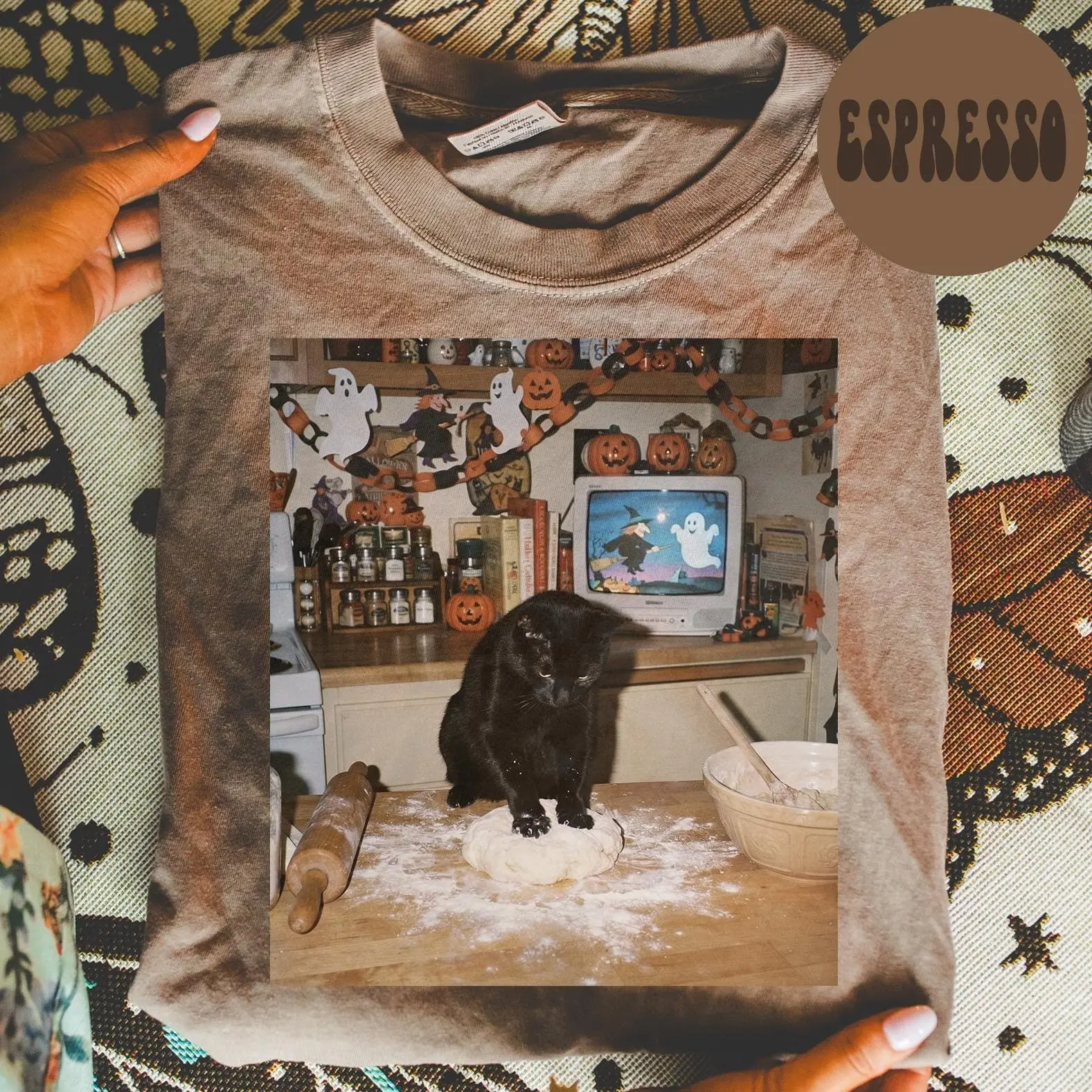 Comfort Colors Halloween Black Cat Shirt, Pumpkin Cat Mom Tee, Funny Ghost Mama Graphic Top, Trendy Pet Lover Gift - photo 3