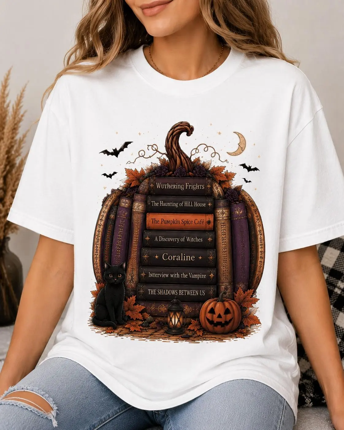 Comfort Colors Halloween Book Pumpkin Shirt, Cozy Bookish Fall Tee, Black Cat Autumn Reader Lover Top Gift