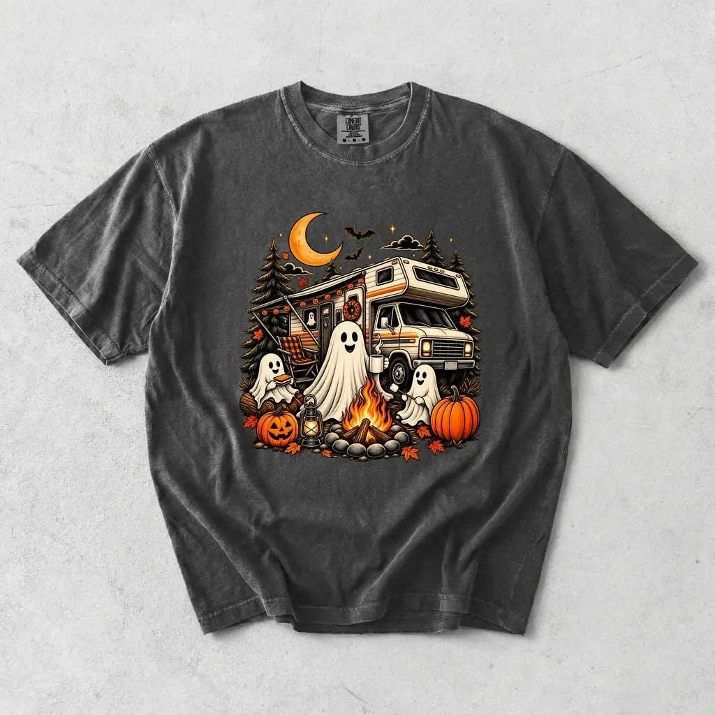 Comfort Colors Halloween Ghost RV Camper Shirt, Spooky Fall Camping Gift - photo 3