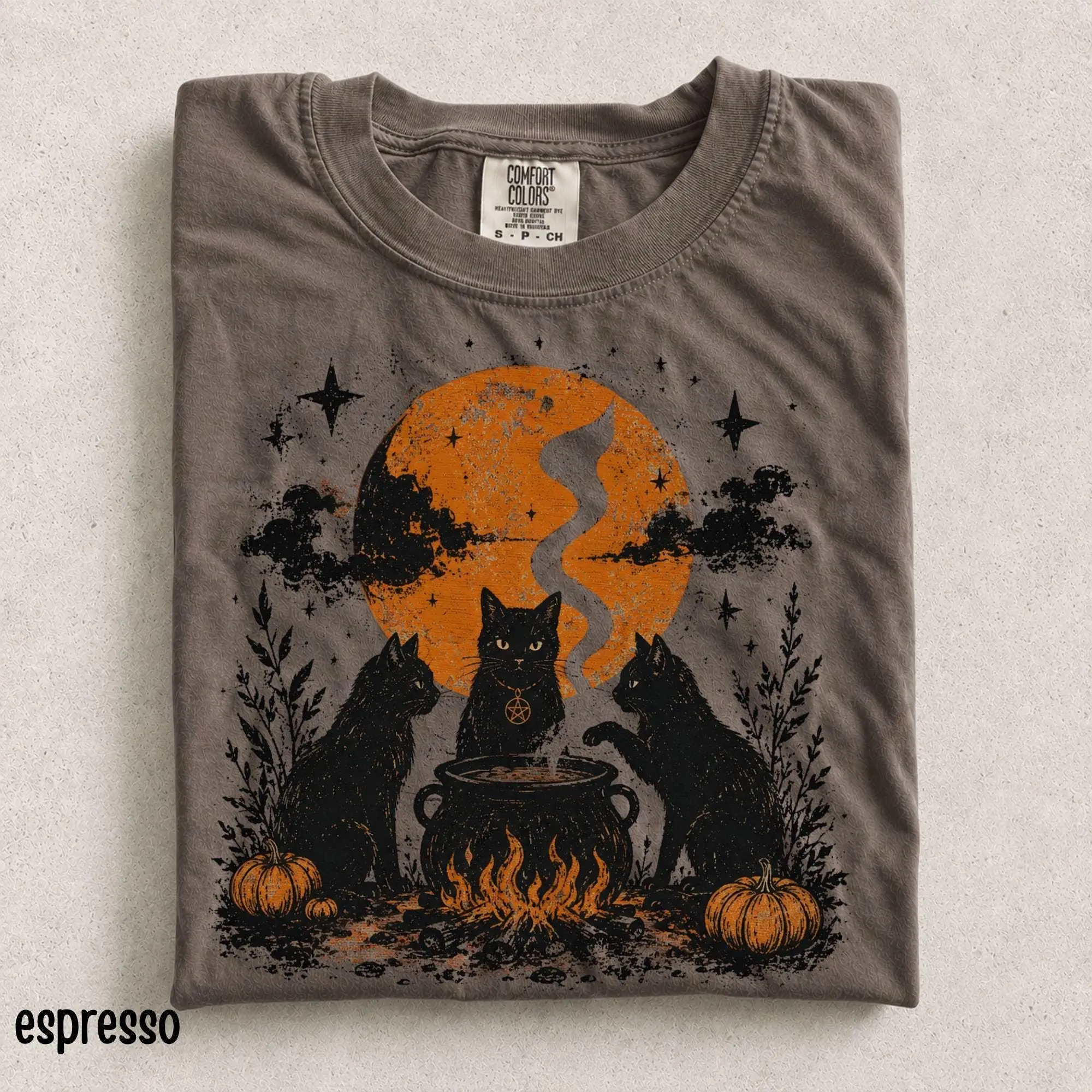 Halloween Cat Comfort Colors Shirt, Vintage Witchy Black Cat Tee for Spooky Fall Outfits