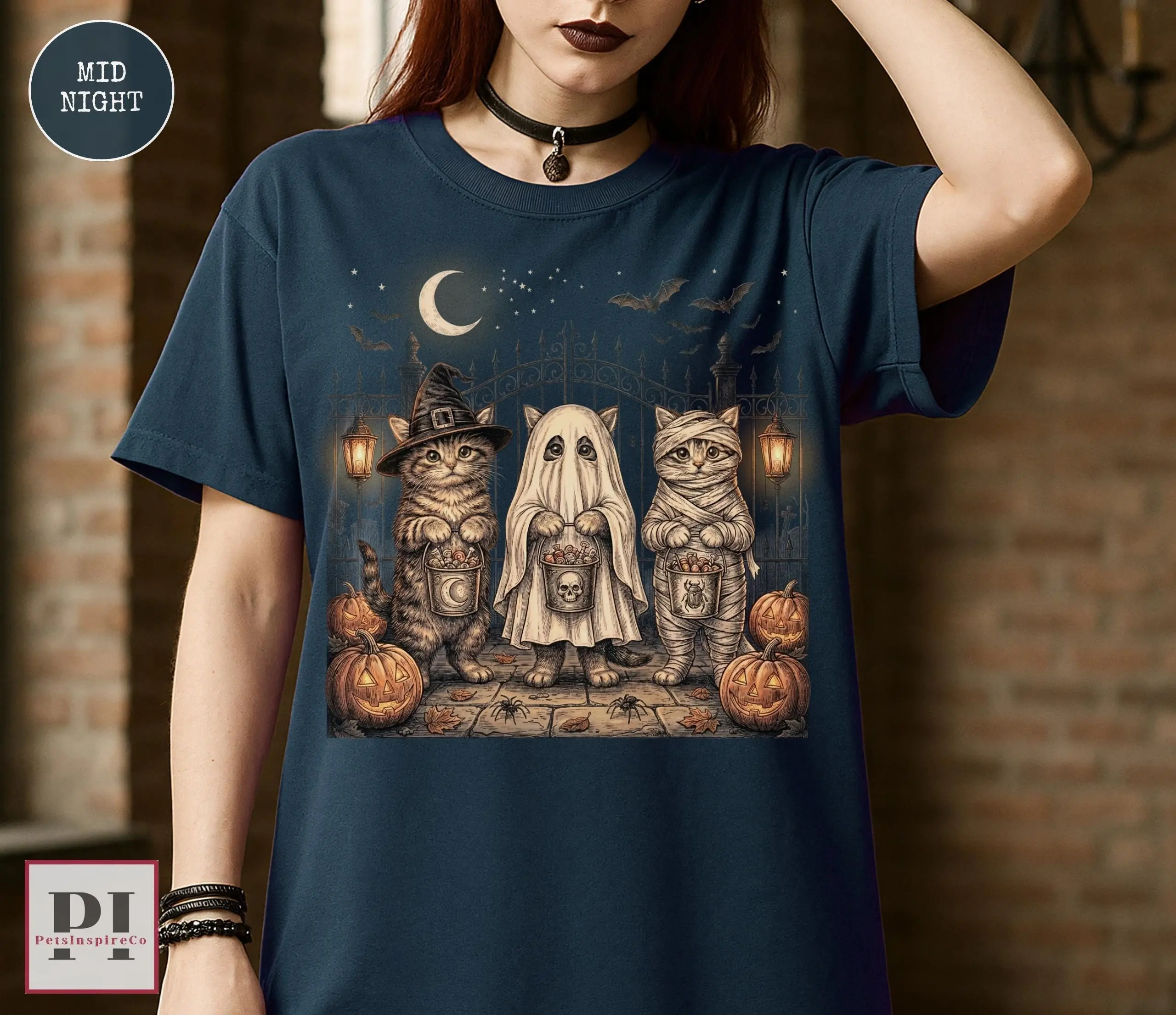 Comfort Colors Halloween Cat Shirt, Ghost Witch Mummy Graphic Tee, Cute Spooky Season Lover Gift
