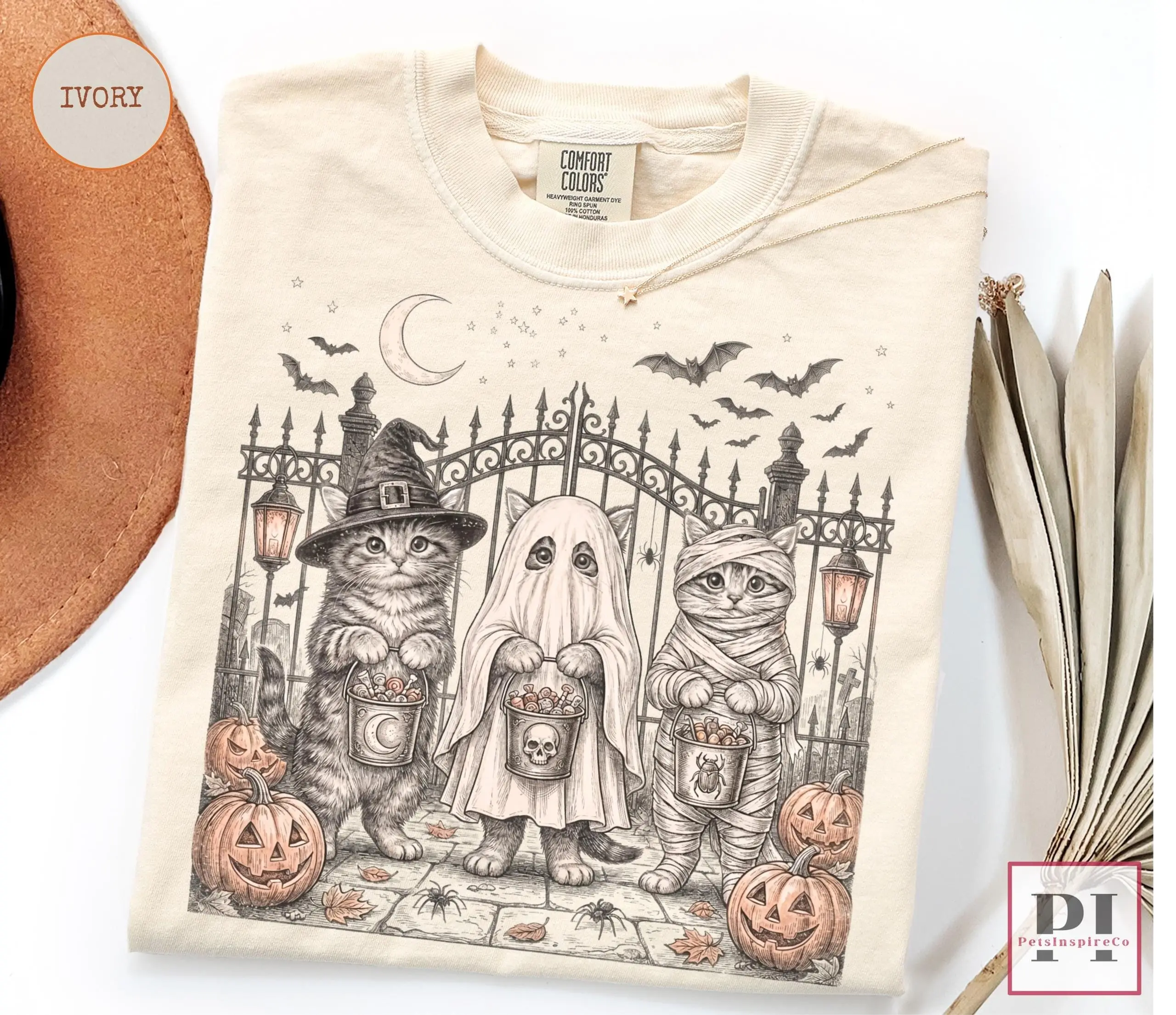 Comfort Colors Halloween Cat Shirt, Ghost Witch Mummy Graphic Tee, Cute Spooky Season Lover Gift - photo 4