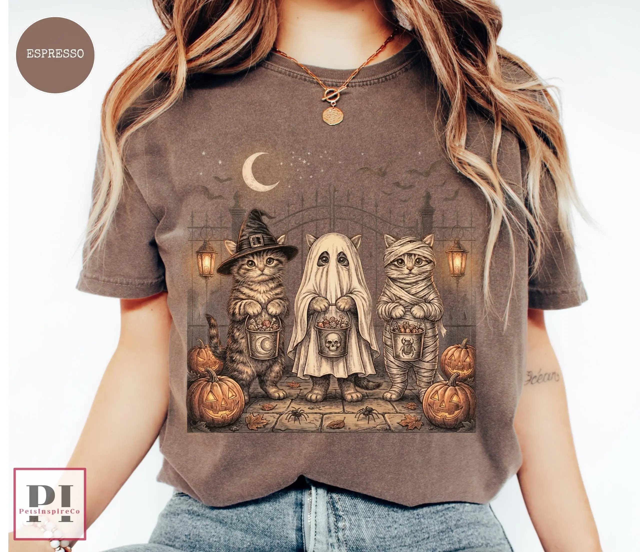 Comfort Colors Halloween Cat Shirt, Ghost Witch Mummy Graphic Tee, Cute Spooky Season Lover Gift - photo 5