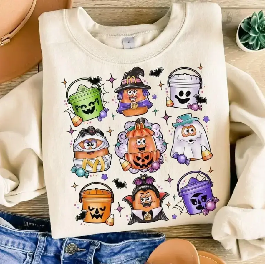 Halloween Chicken Nuggets Sweatshirt, Retro 90s Spooky Nugget Crewneck for Women, Funny Fall Graphic Tee