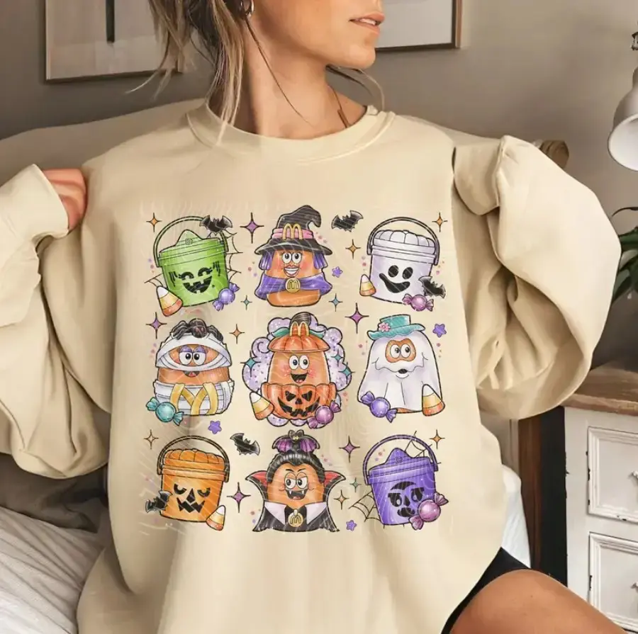 Halloween Chicken Nuggets Sweatshirt, Retro 90s Spooky Nugget Crewneck for Women, Funny Fall Graphic Tee - photo 2