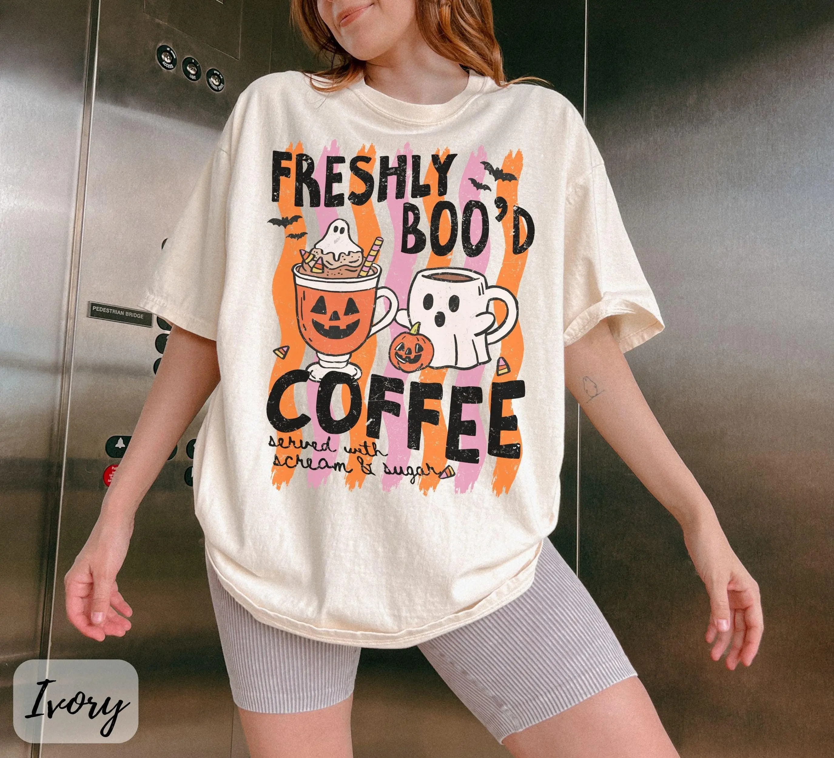Comfort Colors Halloween Coffee Lover Shirt, Freshly Boo'd Pumpkin Spice Latte Graphic Tee Gift - photo 4