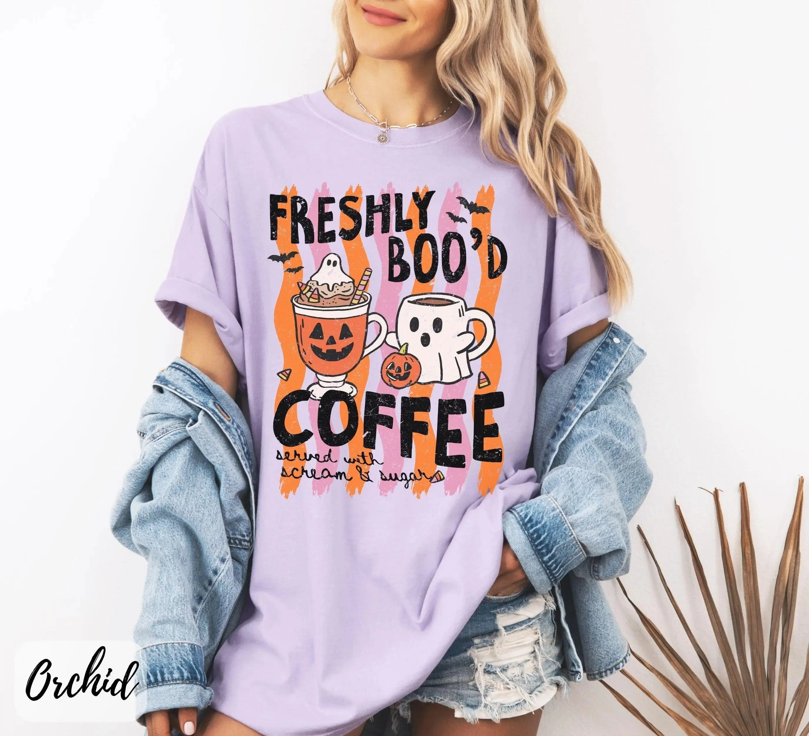 Comfort Colors Freshly Boo'd Coffee Lover Shirt, Pumpkin Spice Latte Halloween Fall Gift Tee - photo 4