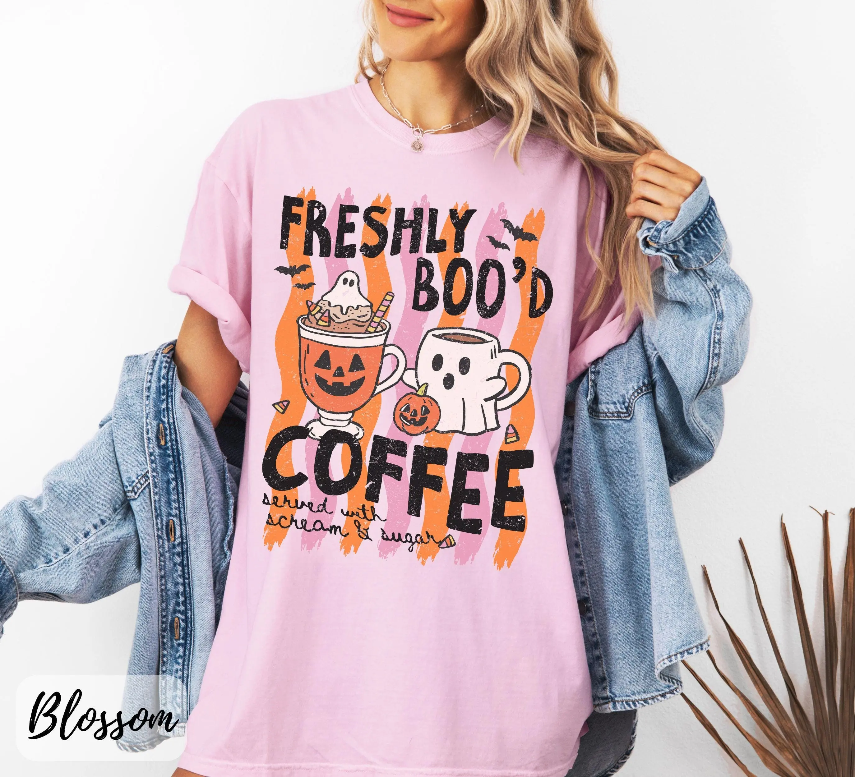 Comfort Colors Halloween Coffee Lover Shirt, Freshly Boo'd Pumpkin Spice Latte Graphic Tee Gift - photo 5