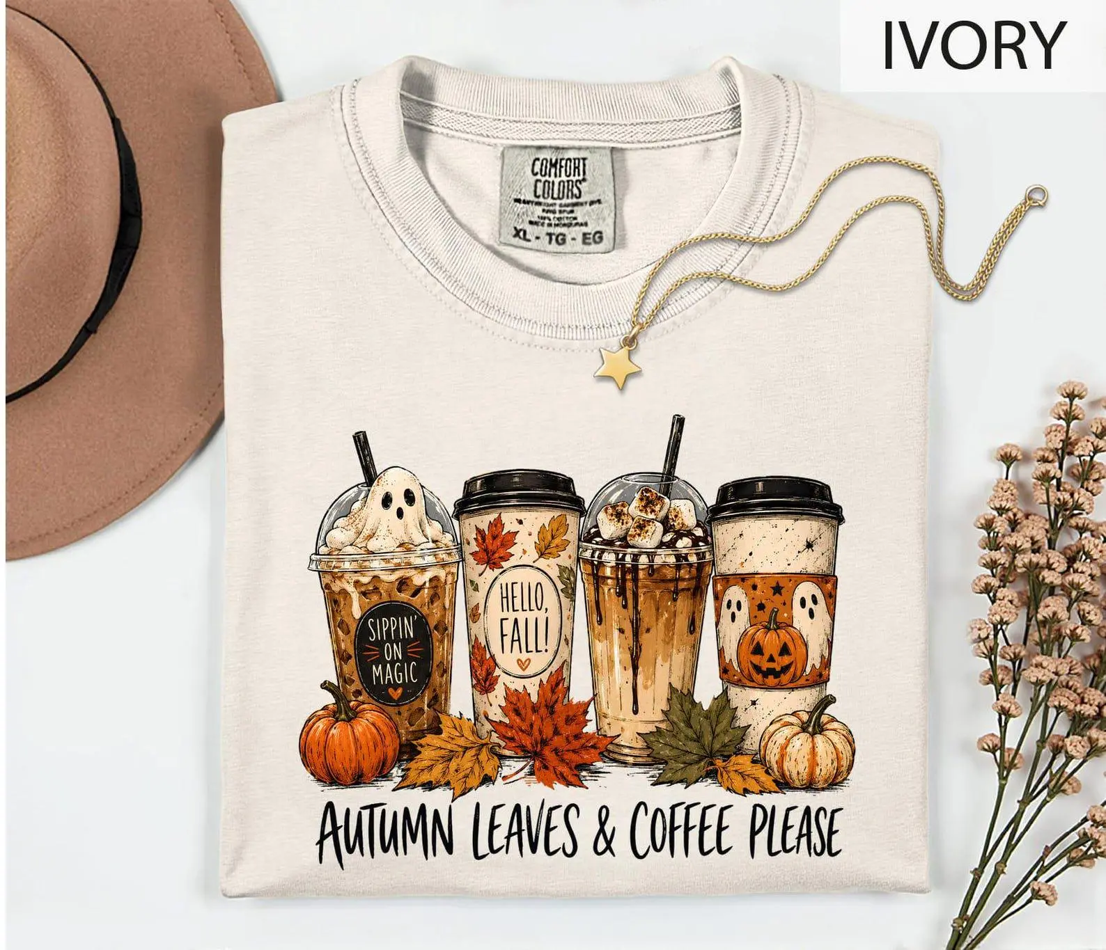 Comfort Colors Halloween Ghost Coffee Cup Sweatshirt, Pumpkin Spice Fall Lover Gift, Cozy Autumn Apparel - photo 2