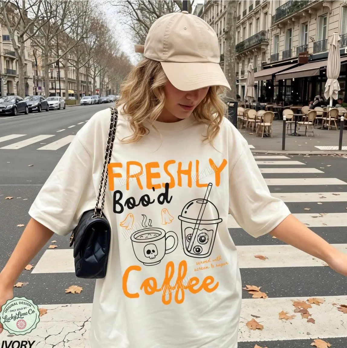 Freshly Boo'd Halloween Coffee Shirt, Cute Ghost Skeleton Pumpkin Spice Tee, Spooky Season Lover Gift