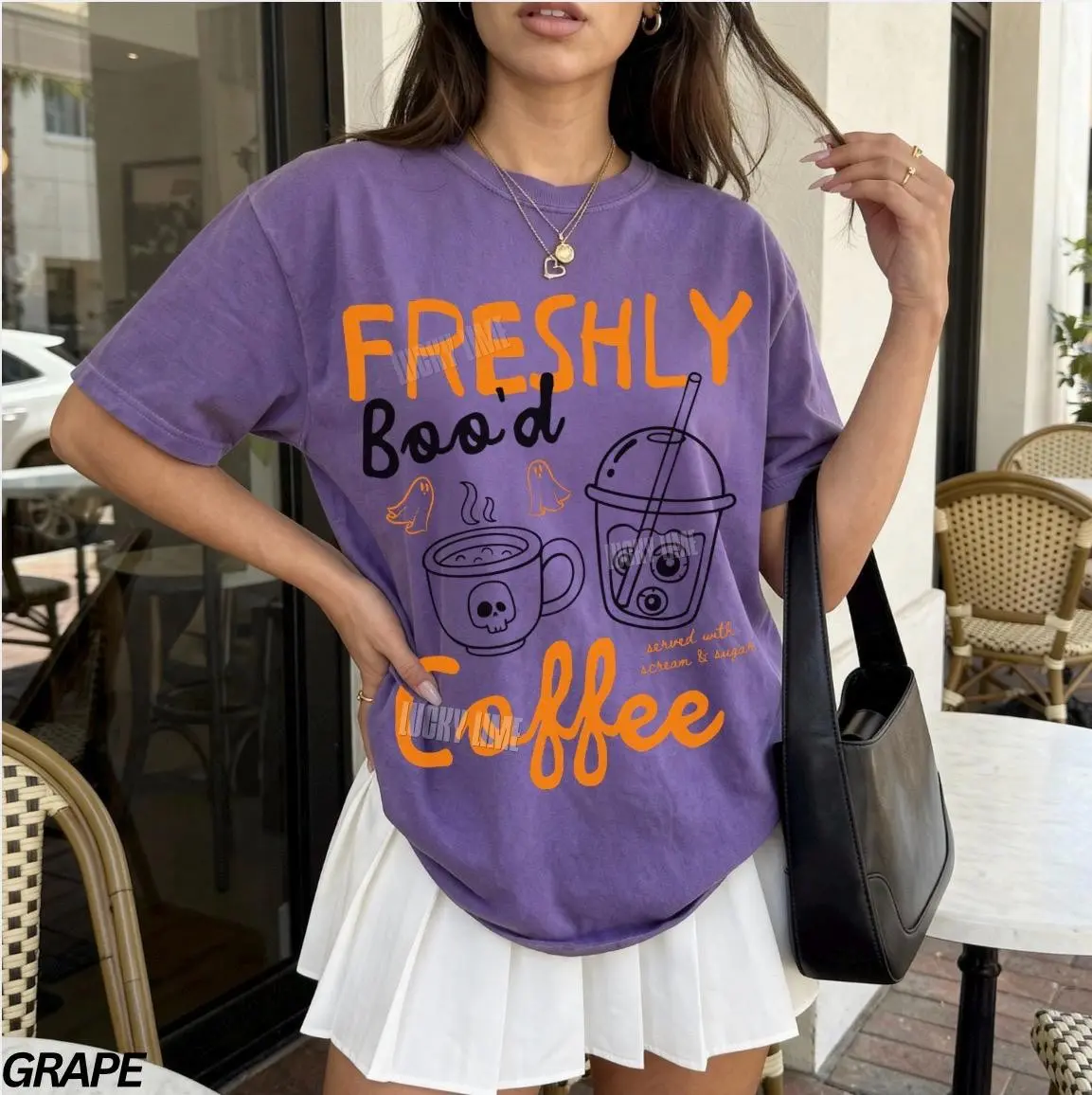 Freshly Boo'd Halloween Coffee Shirt, Cute Ghost Skeleton Pumpkin Spice Tee, Spooky Season Lover Gift - photo 2