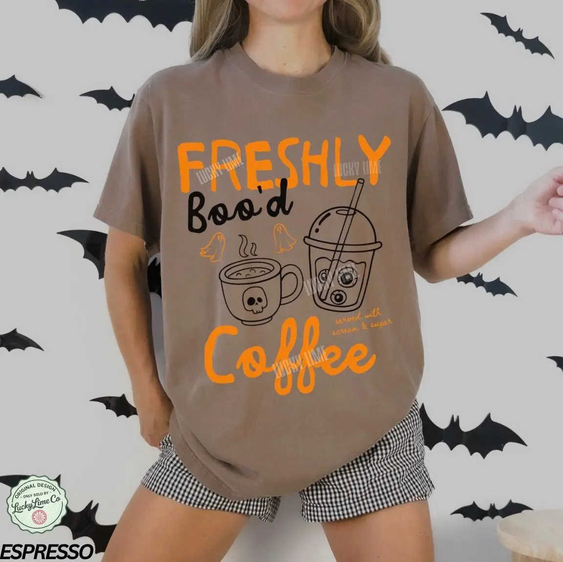 Freshly Boo'd Halloween Coffee Shirt, Cute Ghost Skeleton Pumpkin Spice Tee, Spooky Season Lover Gift - photo 3
