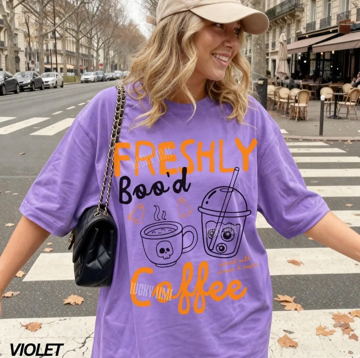 Freshly Boo'd Halloween Coffee Shirt, Cute Ghost Skeleton Pumpkin Spice Tee, Spooky Season Lover Gift - photo 4