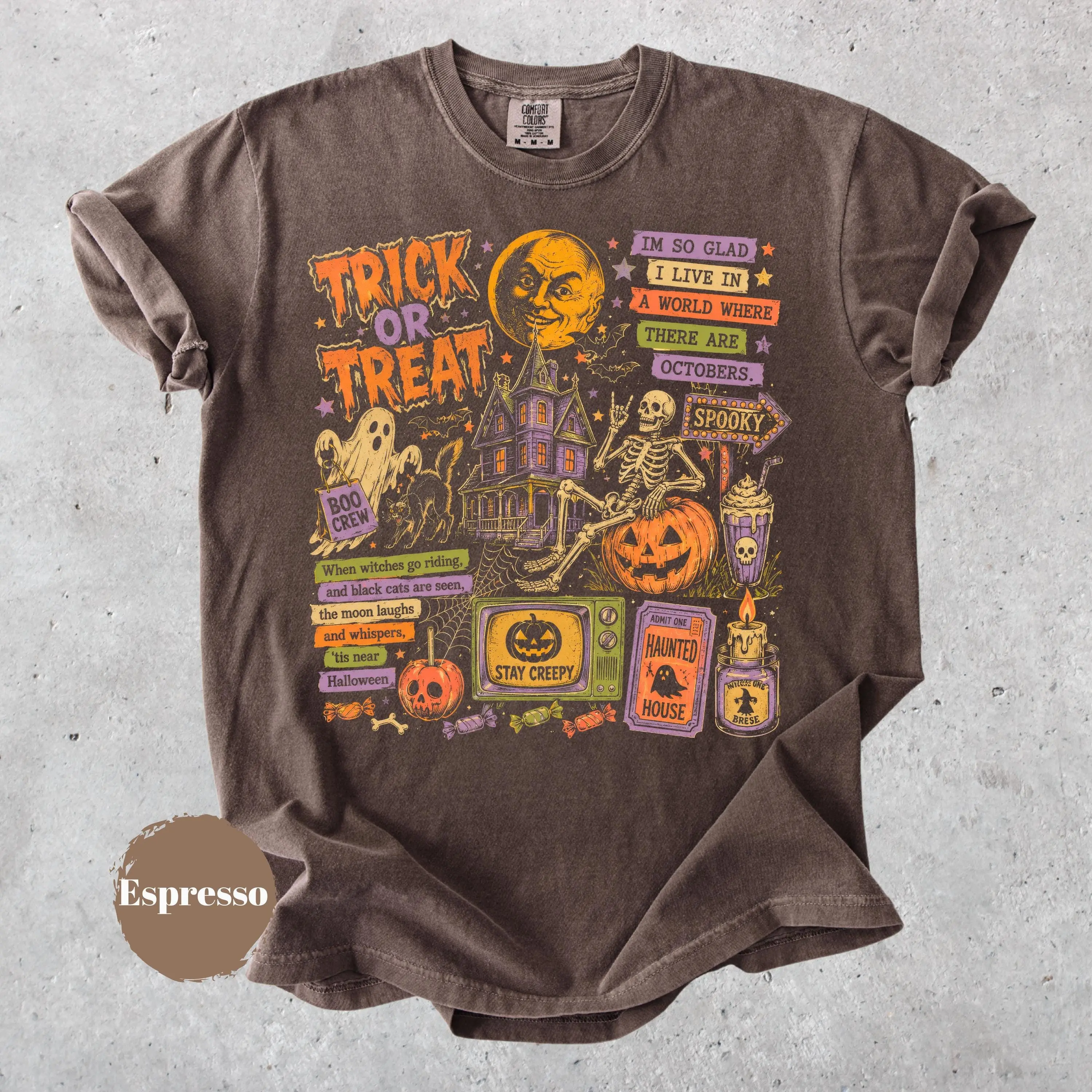 Comfort Colors Halloween Collage Shirt, Retro Spooky Season Ghost Pumpkin Bat Vintage Fall Tee for Women - photo 5