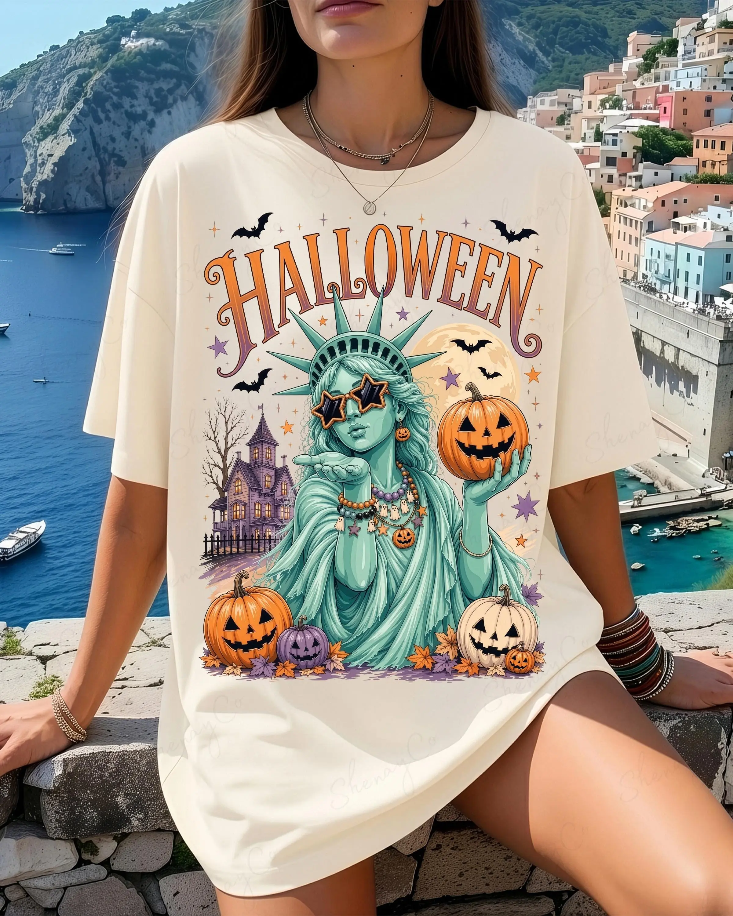 Comfort Colors Statue of Liberty Halloween Shirt, Unisex Vintage Retro Spooky Season Fall Tee