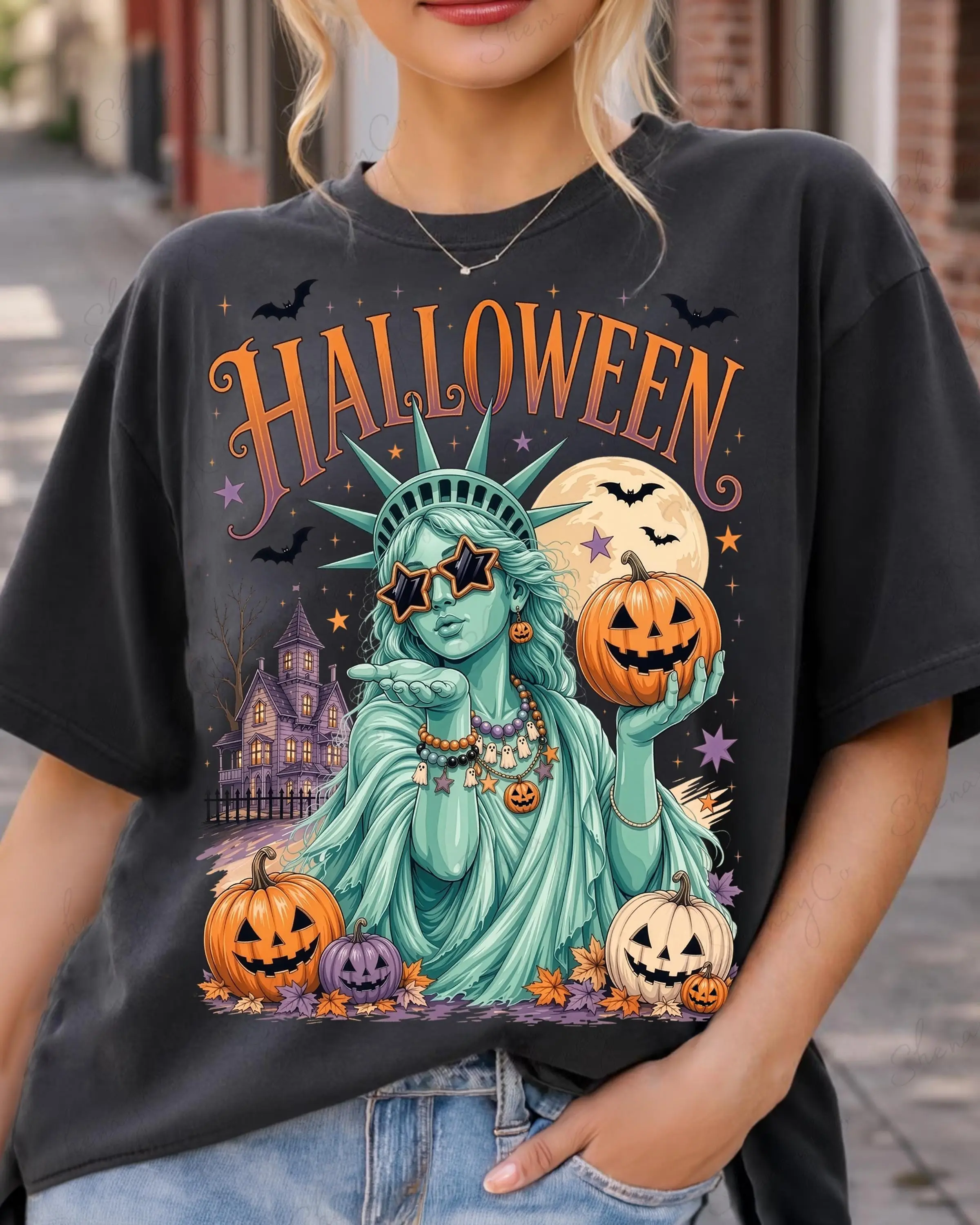 Comfort Colors Statue of Liberty Halloween Shirt, Unisex Vintage Retro Spooky Season Fall Tee - photo 2