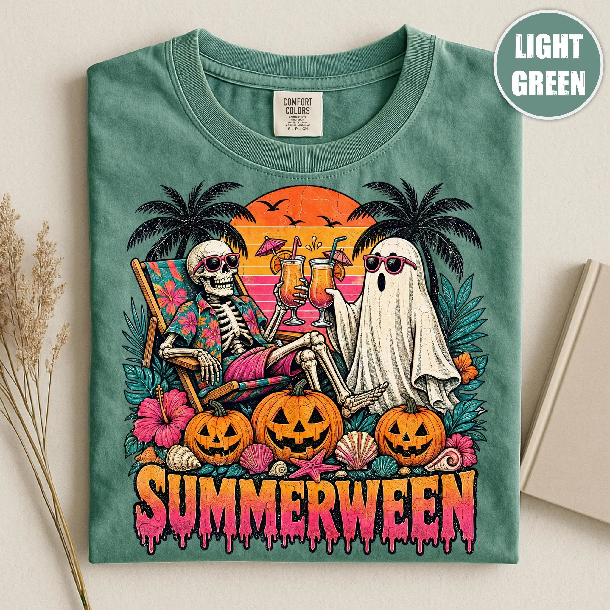 Comfort Colors Skeleton Summerween Shirt, Girly Spooky Summer Vibes Halloween Graphic Tee for Women - photo 2