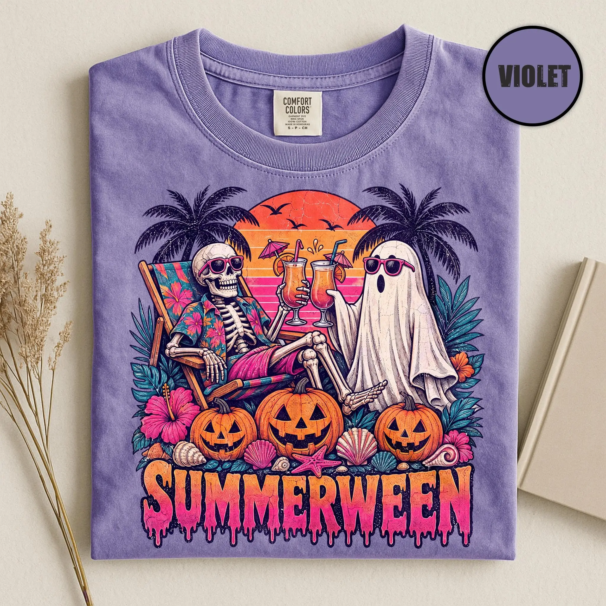 Comfort Colors Skeleton Summerween Shirt, Girly Spooky Summer Vibes Halloween Graphic Tee for Women - photo 3