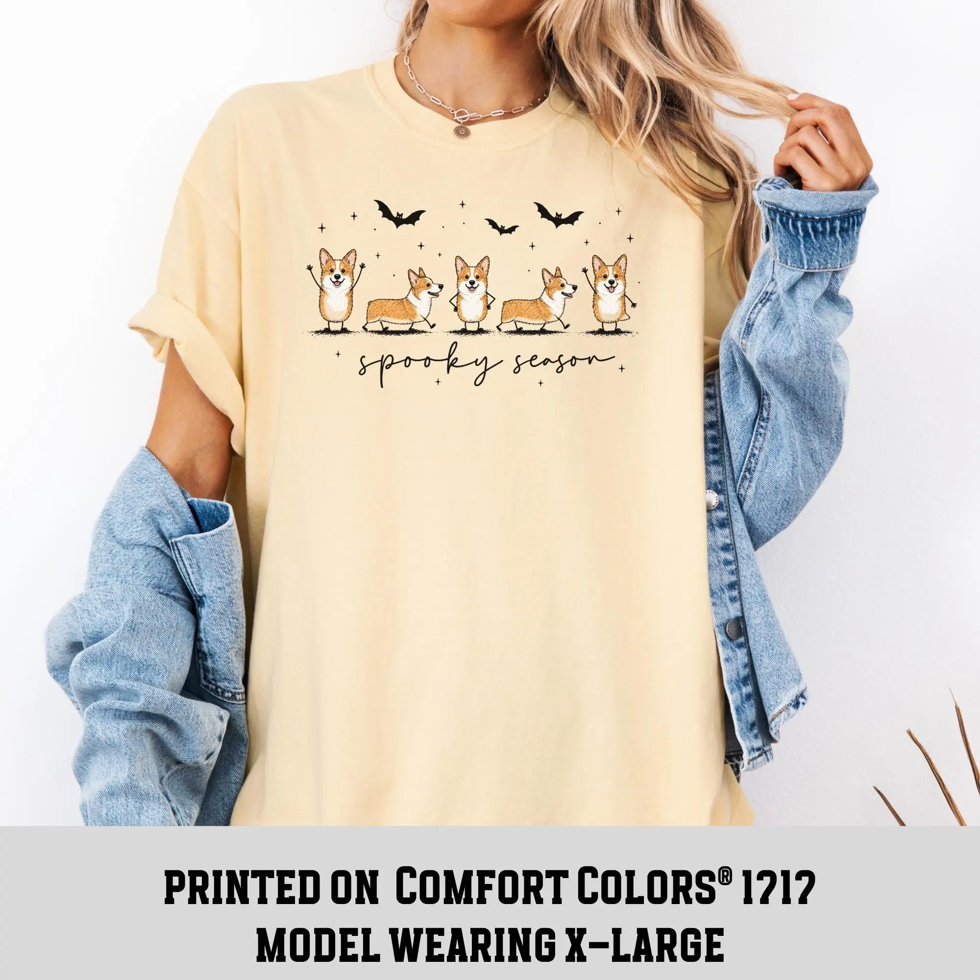 Comfort Colors Halloween Corgi Shirt, Cute Spooky Dog Graphic Tee - photo 2