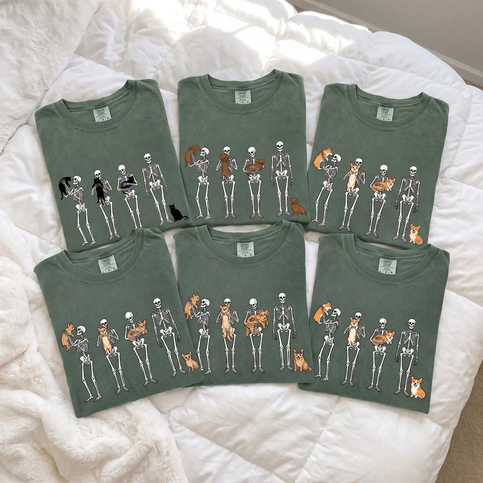 Halloween Corgi Mom Shirt for Women, Comfort Colors Spooky Season Tee, Cute Skeleton Bone Dog Lover Fall Gift