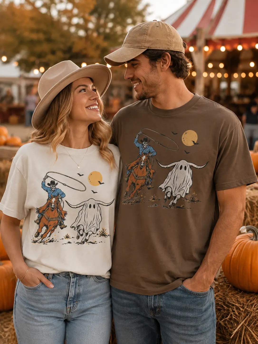 Halloween Cowboy Shirt, Skeleton Rider Roping Ghost Longhorn Tee, Spooky Western Rodeo Vintage Fall Graphic Top - photo 3