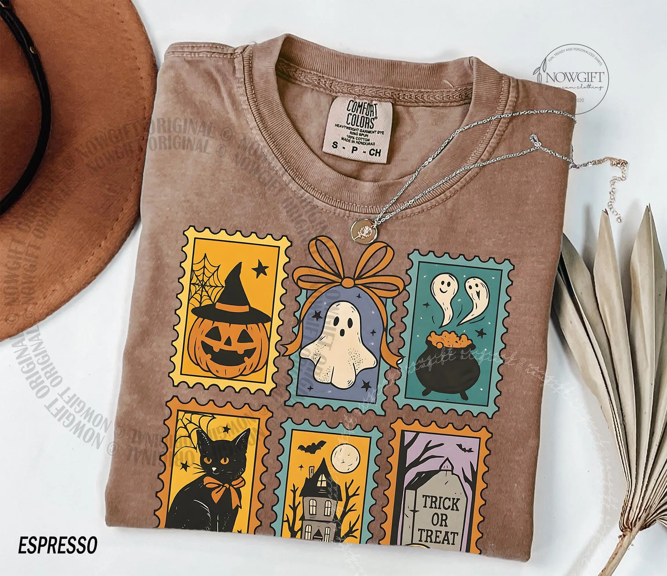 Halloween Cute Ghost Pumpkin Cat Shirt, Retro Spooky Graphic Tee, Fall Comfort Colors Garment Dyed Cotton Top - photo 5