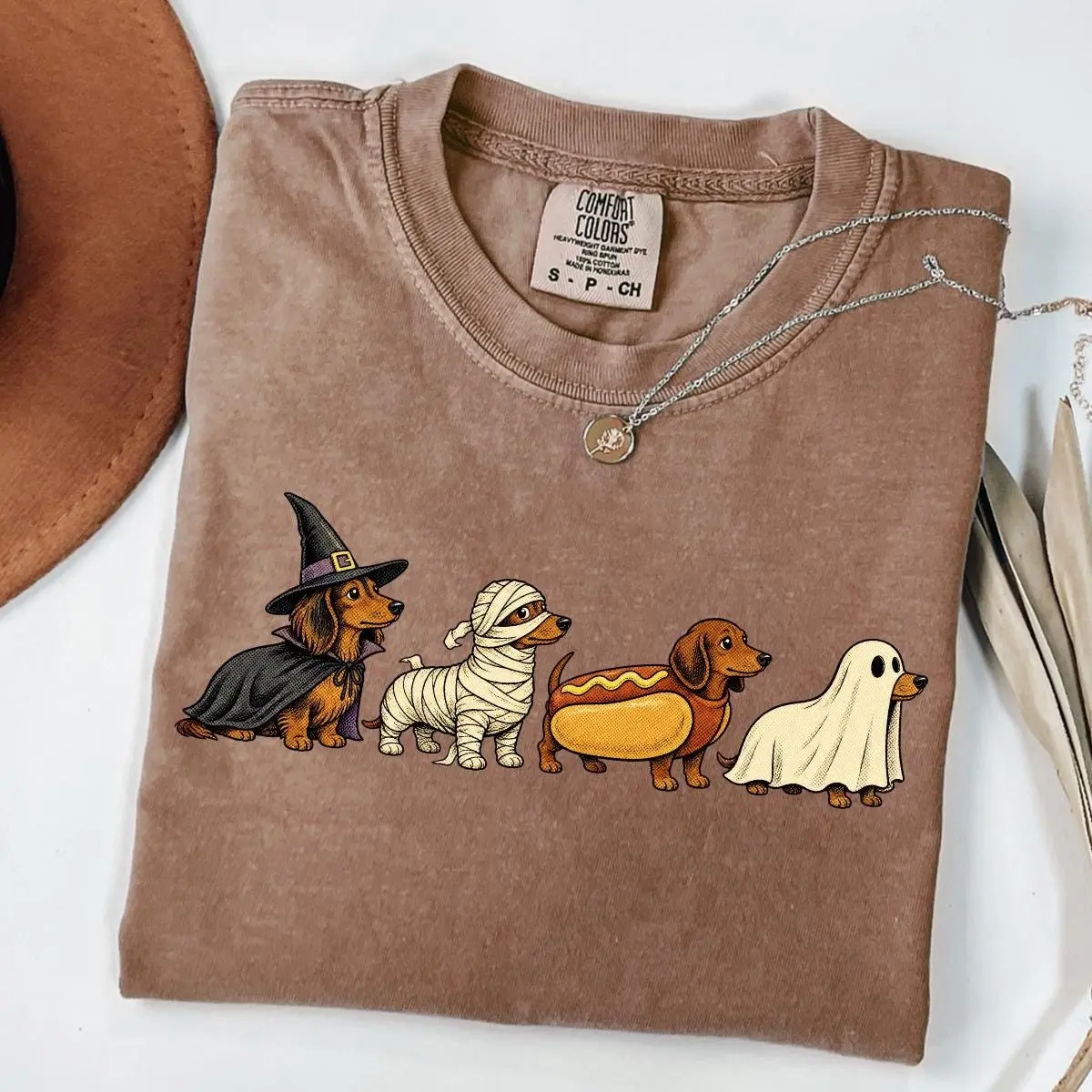 Comfort Colors Halloween Dachshund T-Shirt, Cute Doxie Ghost Mummy Costume Tee, Wiener Dog Gift