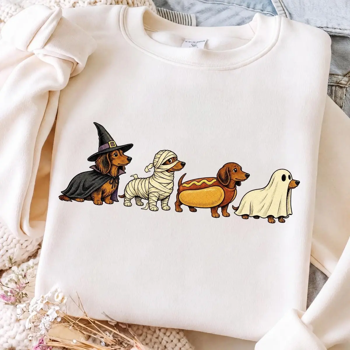 Comfort Colors Halloween Dachshund T-Shirt, Cute Doxie Ghost Mummy Costume Tee, Wiener Dog Gift - photo 3