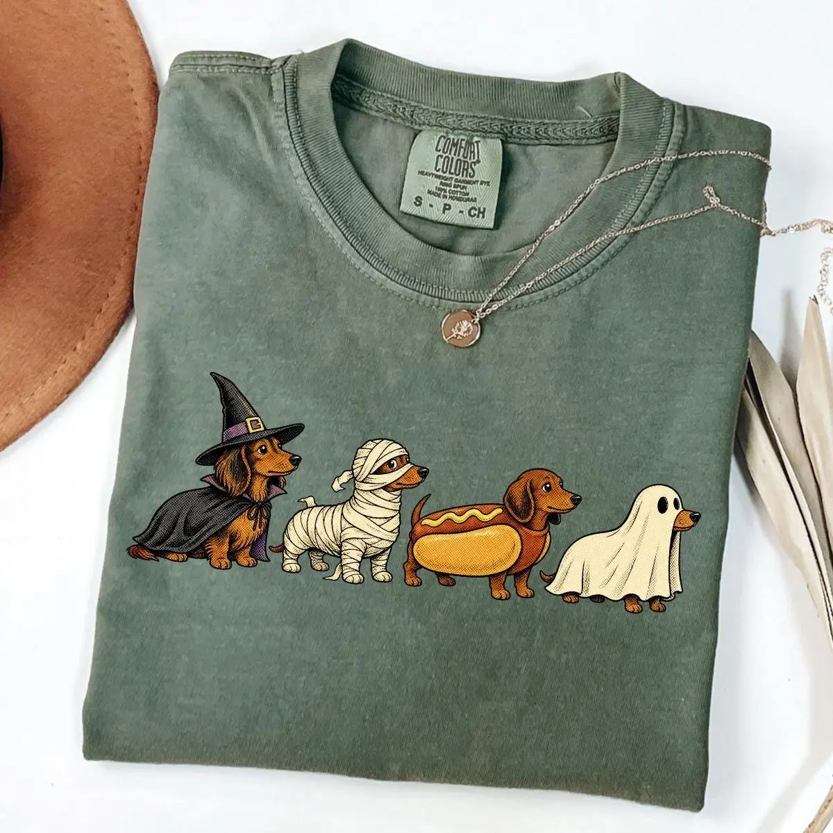 Comfort Colors Halloween Dachshund T-Shirt, Cute Doxie Ghost Mummy Costume Tee, Wiener Dog Gift - photo 5