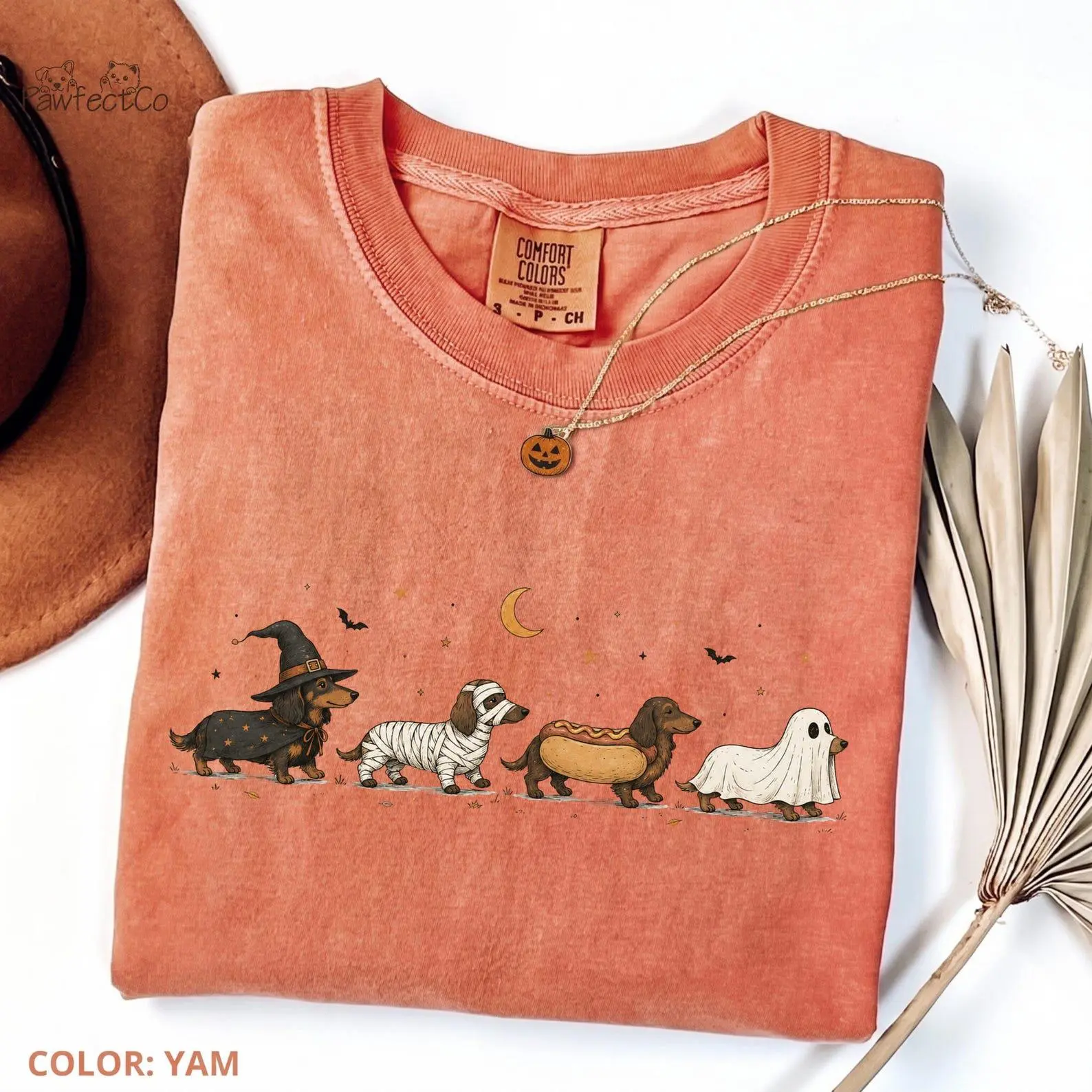 Halloween Dachshund Costumes Comfort Colors Shirt, Cute Spooky Season Wiener Dog Retro Fall Lover Tee