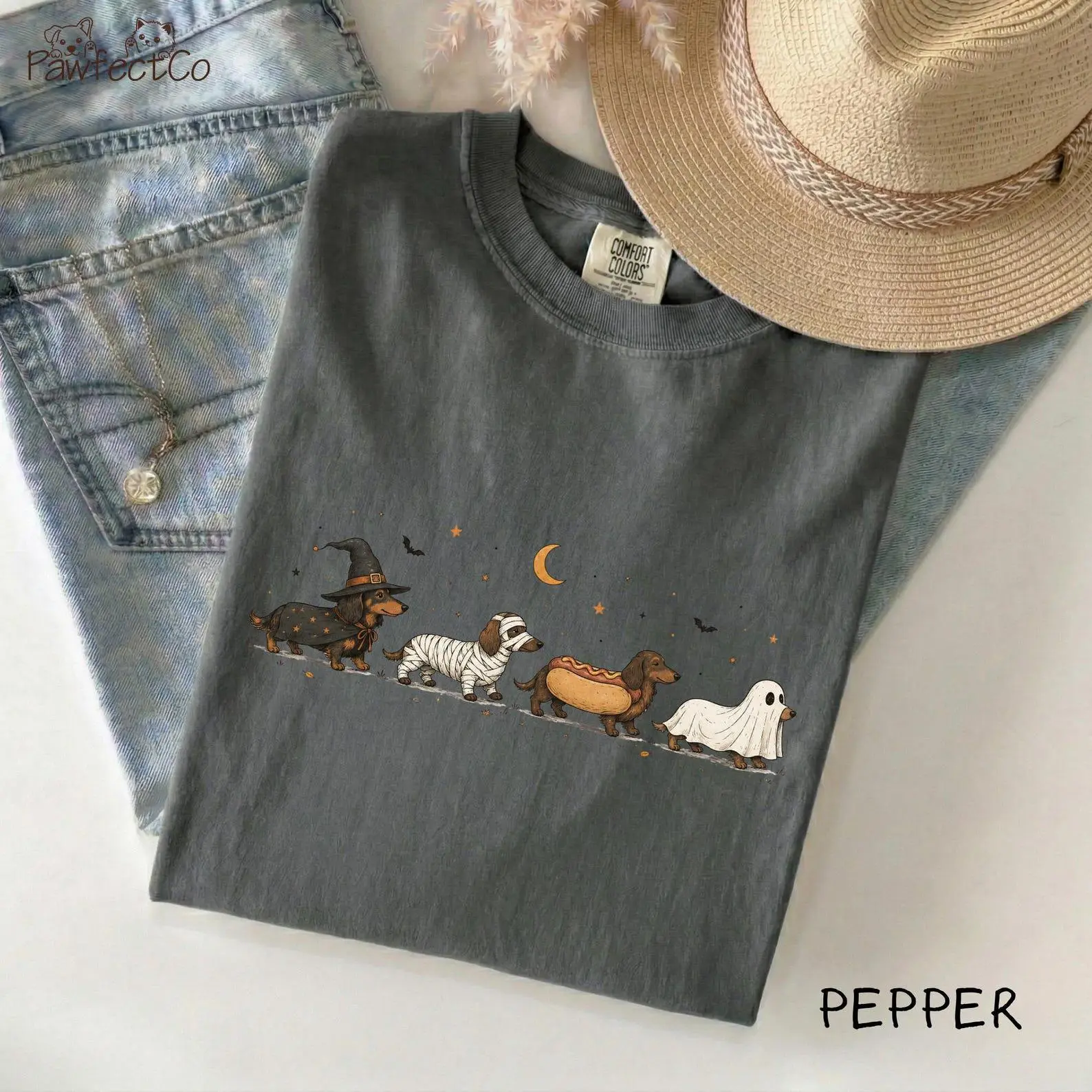 Halloween Dachshund Costumes Comfort Colors Shirt, Cute Spooky Season Wiener Dog Retro Fall Lover Tee - photo 2