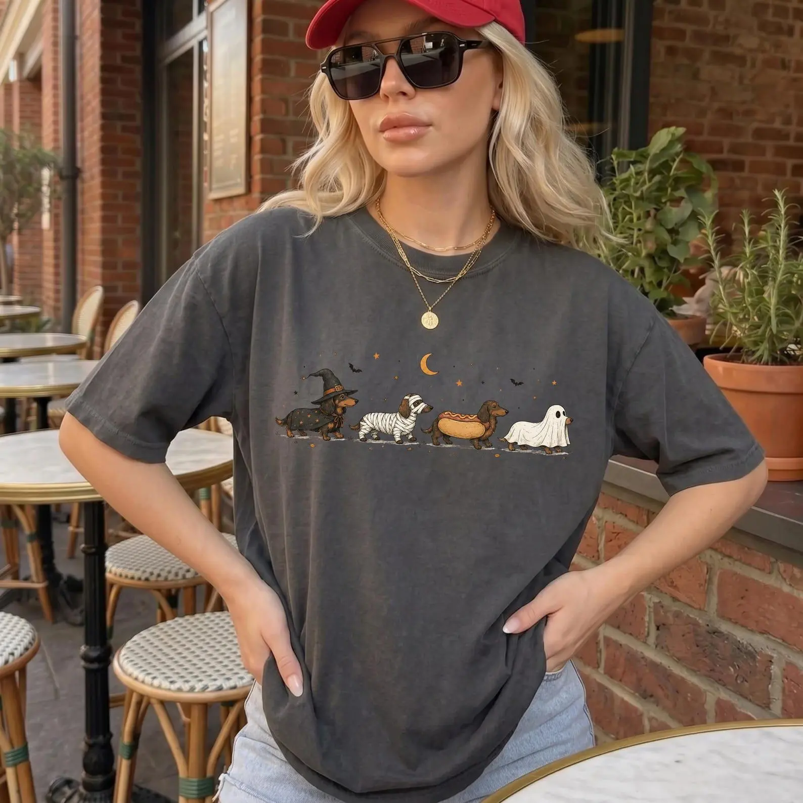 Halloween Dachshund Costumes Comfort Colors Shirt, Cute Spooky Season Wiener Dog Retro Fall Lover Tee - photo 3
