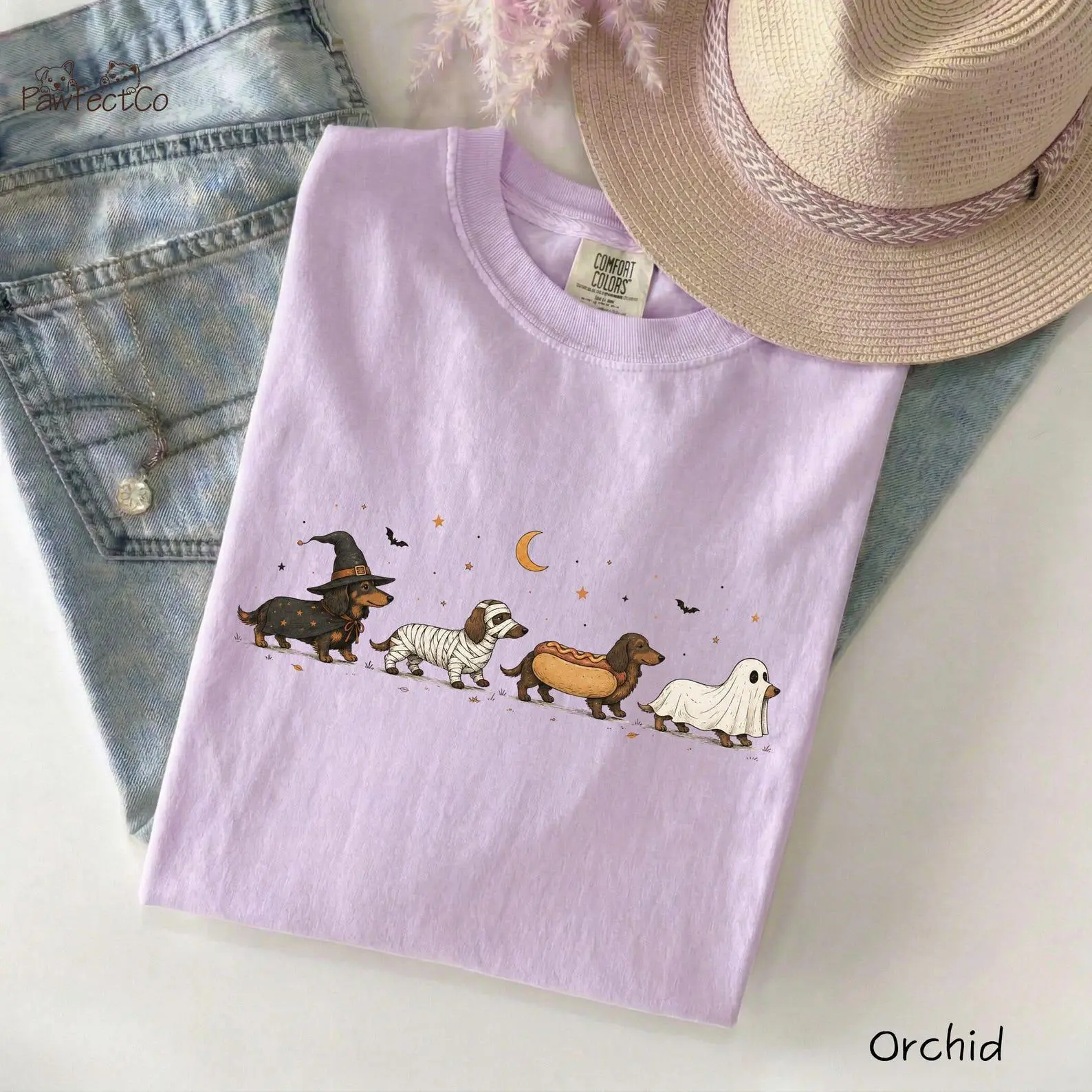 Halloween Dachshund Costumes Comfort Colors Shirt, Cute Spooky Season Wiener Dog Retro Fall Lover Tee - photo 5